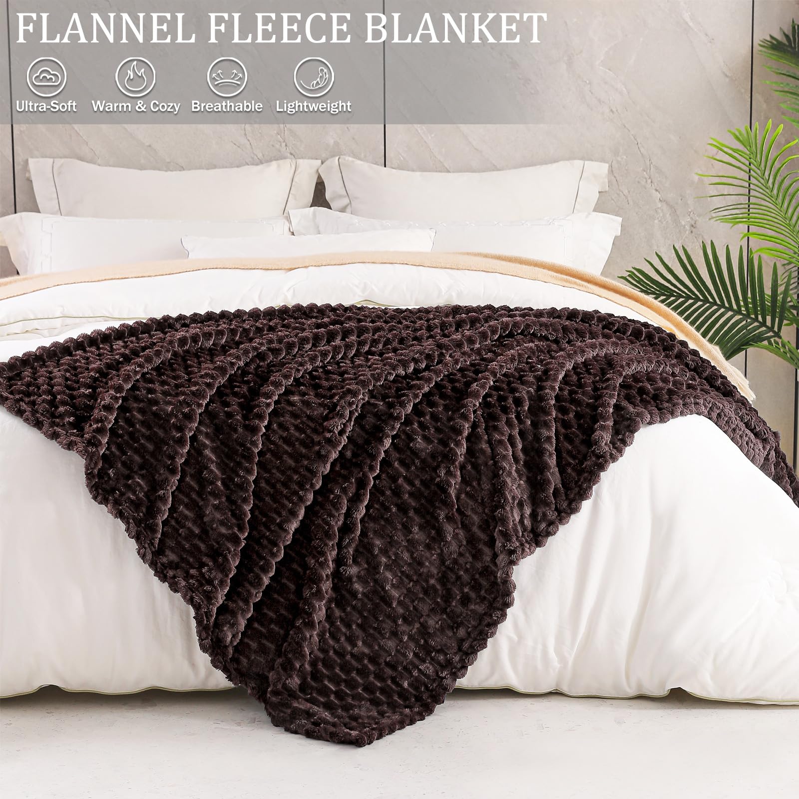 Exclusivo Mezcla Koc polarowy flanelowy w rozmiarze queen, 230 x 230 cm, stylowy żakardowy, aksamitny pluszowy koc na łóżko, przytulny, ciepły, lekki i dekoracyjny koc do kawy
