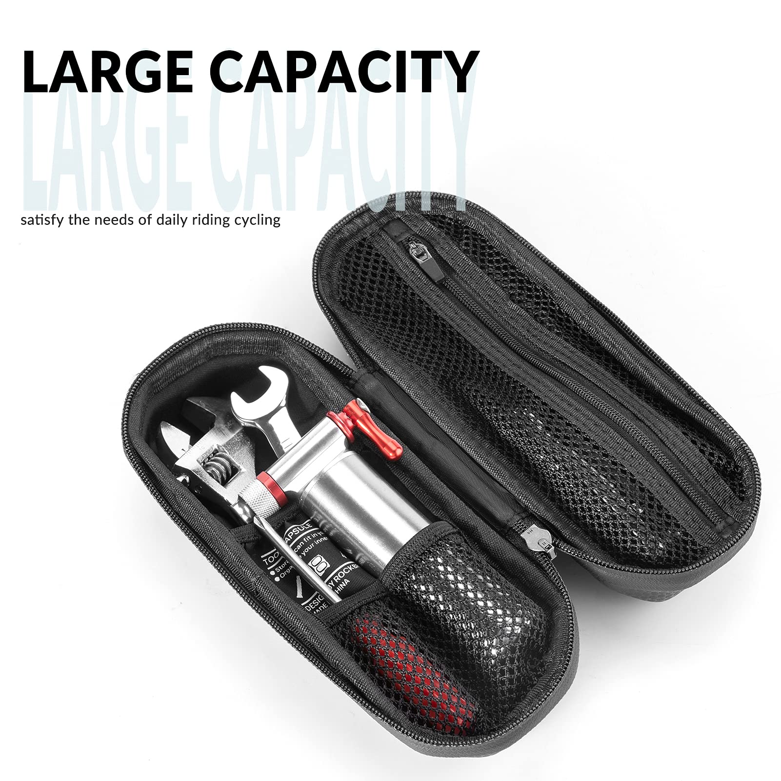 ROCKBROS Sacoche Outil Vélo Style-Bidon Sac Cadre VTT Multifonctionnel Sac de Kits Réparation Rangement Étanche Portable Compartiment Interne Vélo Route pour Mini Pompe Clé Tournevis Noir (Non Outil)