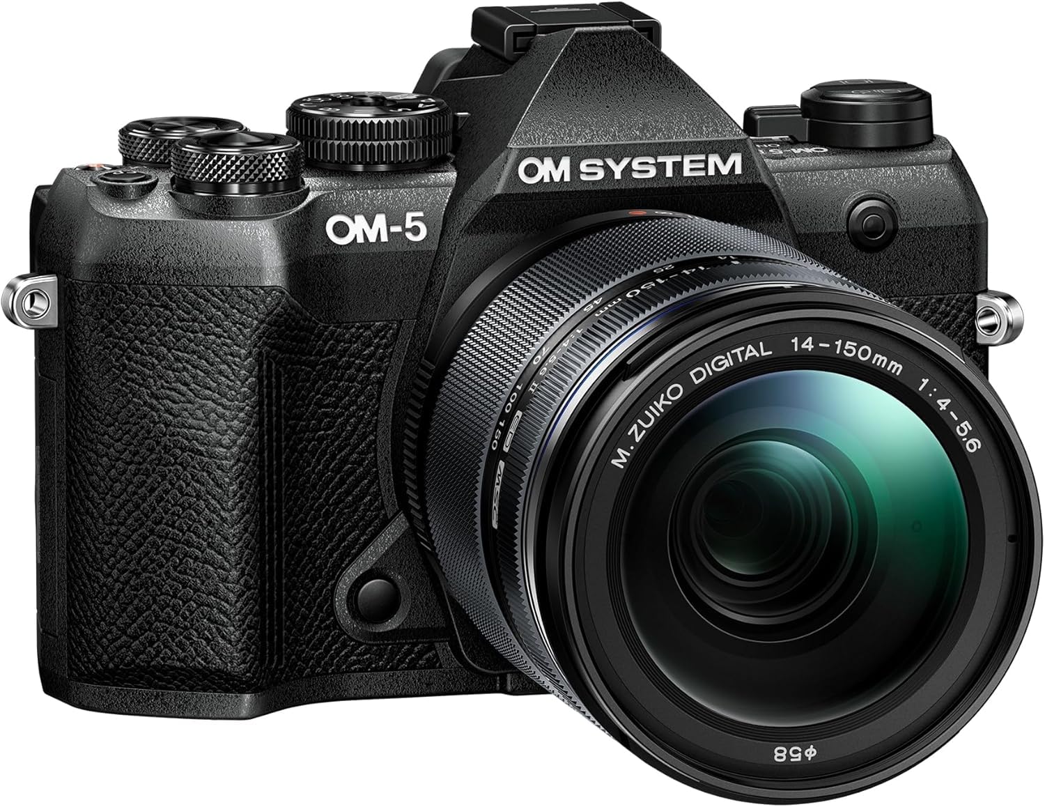 OM SYSTEM Om-5 Mark II + Objectif M.Zuiko 14-150mm II, Capteur 20 MP, IP53 | Appareil photo hybride avec stabilisation 5 axes, video 4K, photo haute resolution 50 MP et conception etanche au gel, Noir