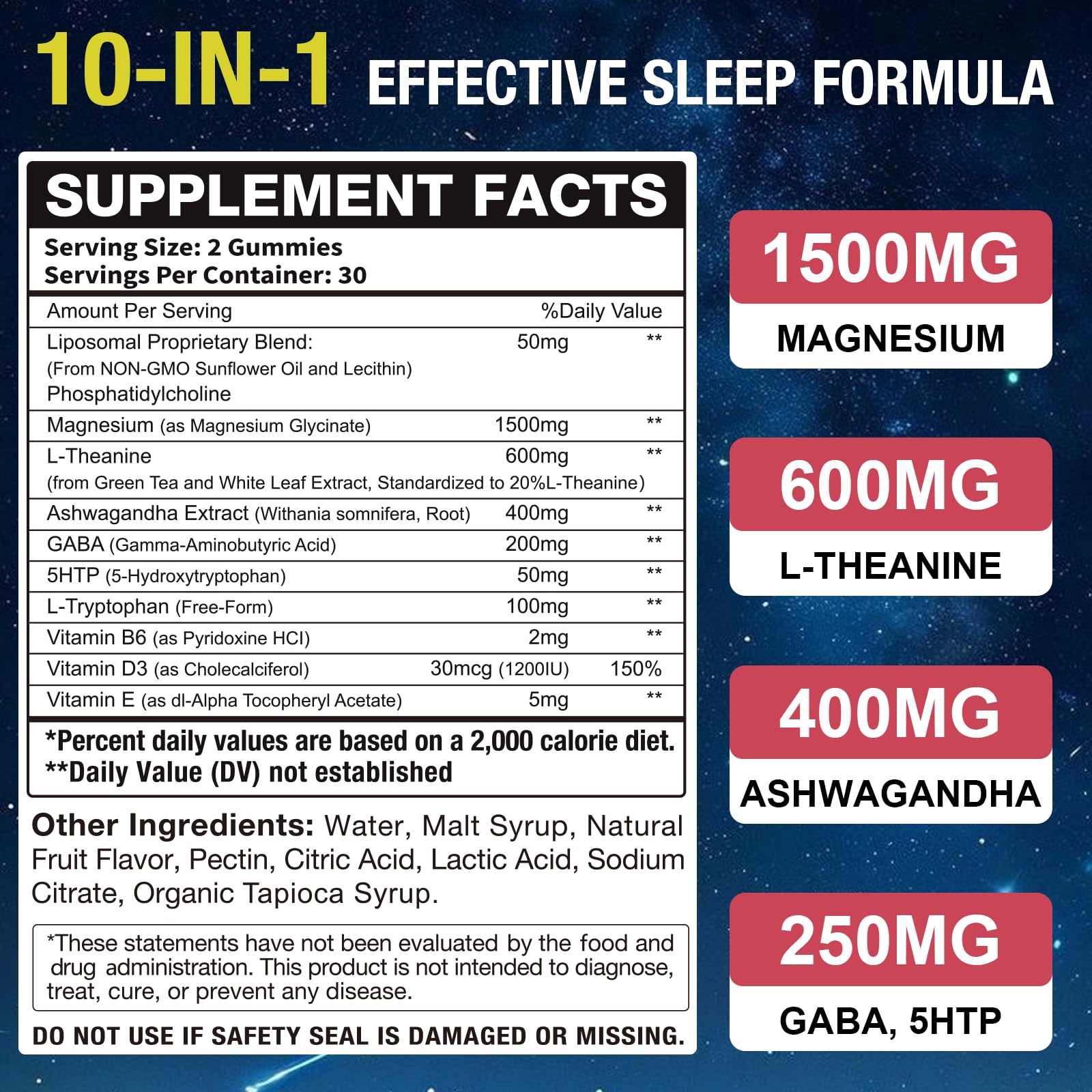 Liposomal Magnesium Glycinate 1500mg L-Theanine 600mg Gummies with Ashwagandha, GABA, 5HTP, Vitamin B6 & D3, Lemon Balm Leaf, L theanine Supplement Magnesium Gummies for Relax Mood & Muscle, 2 Pack — Amazon image 2