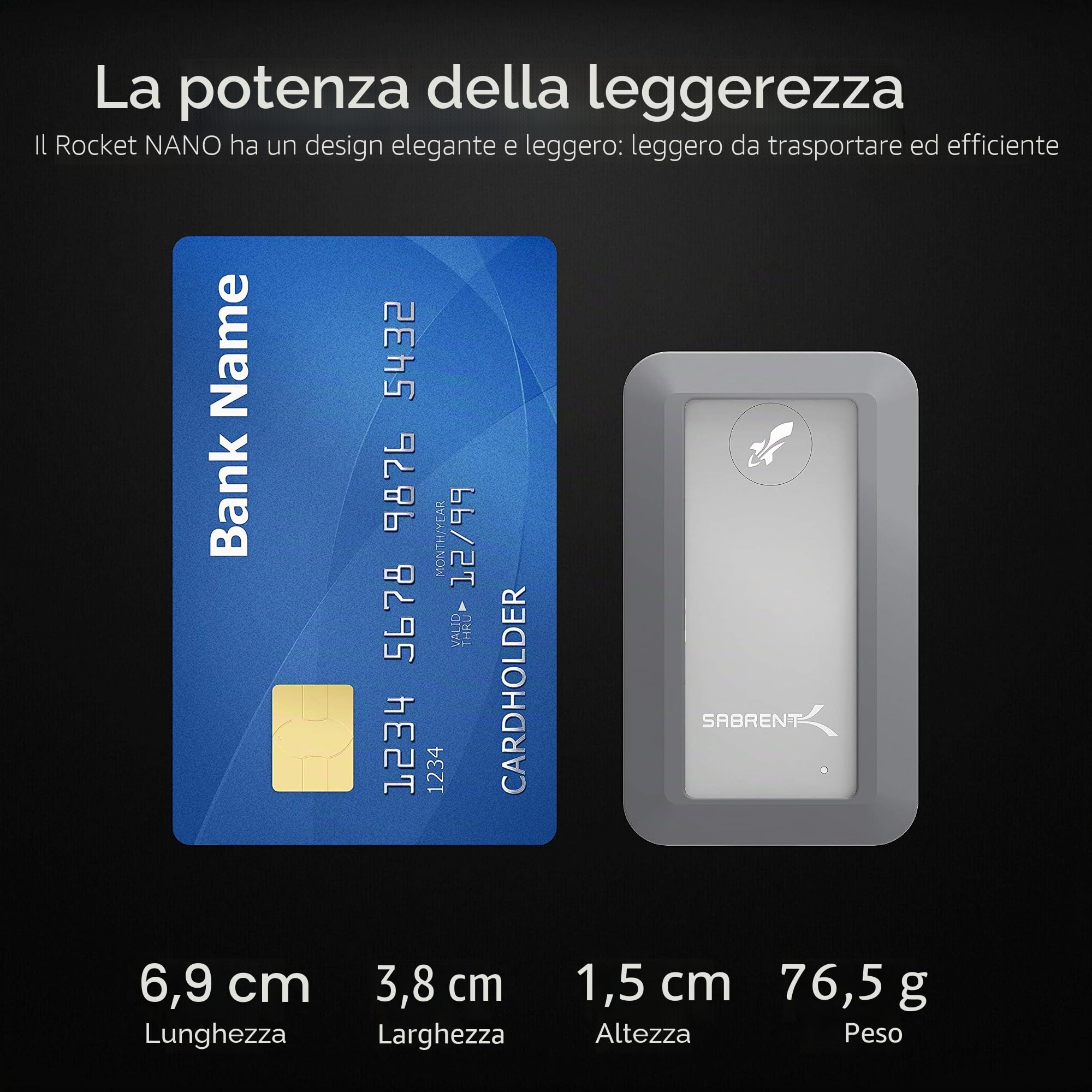 SABRENT SSD, 1TB SSD Esterno Portatile NVMe USB, Lettura fino a 1000 MB/s, Cavo USB Type-C-A Incluso, Impermeabile IP67 e Protezione Paraurti [Argento] (SB-1TB-NAWP)