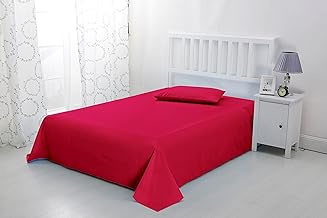 Soft Brushed Microfibre Flat Sheet - Non Iron Breathable Hypoallergenic Top Sheet (Red, Double)
