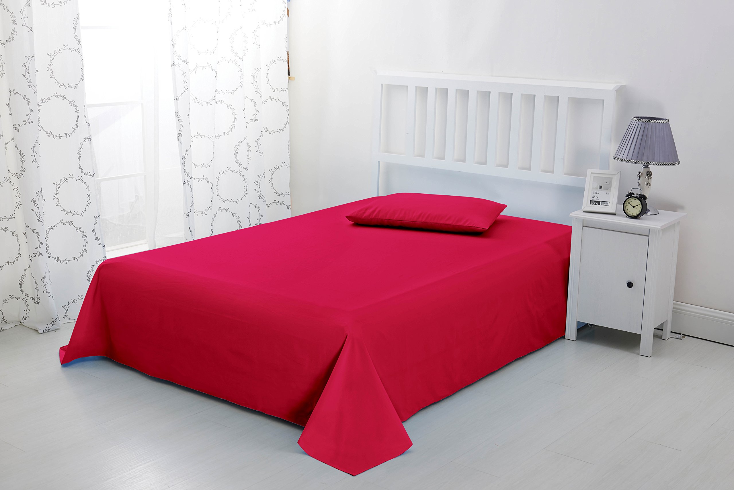 Sonia Linens Home Basic Soft Brushed Microfibre Flat Sheet - Non Iron Breathable Hypoallergenic Top Sheet (Red, Double)