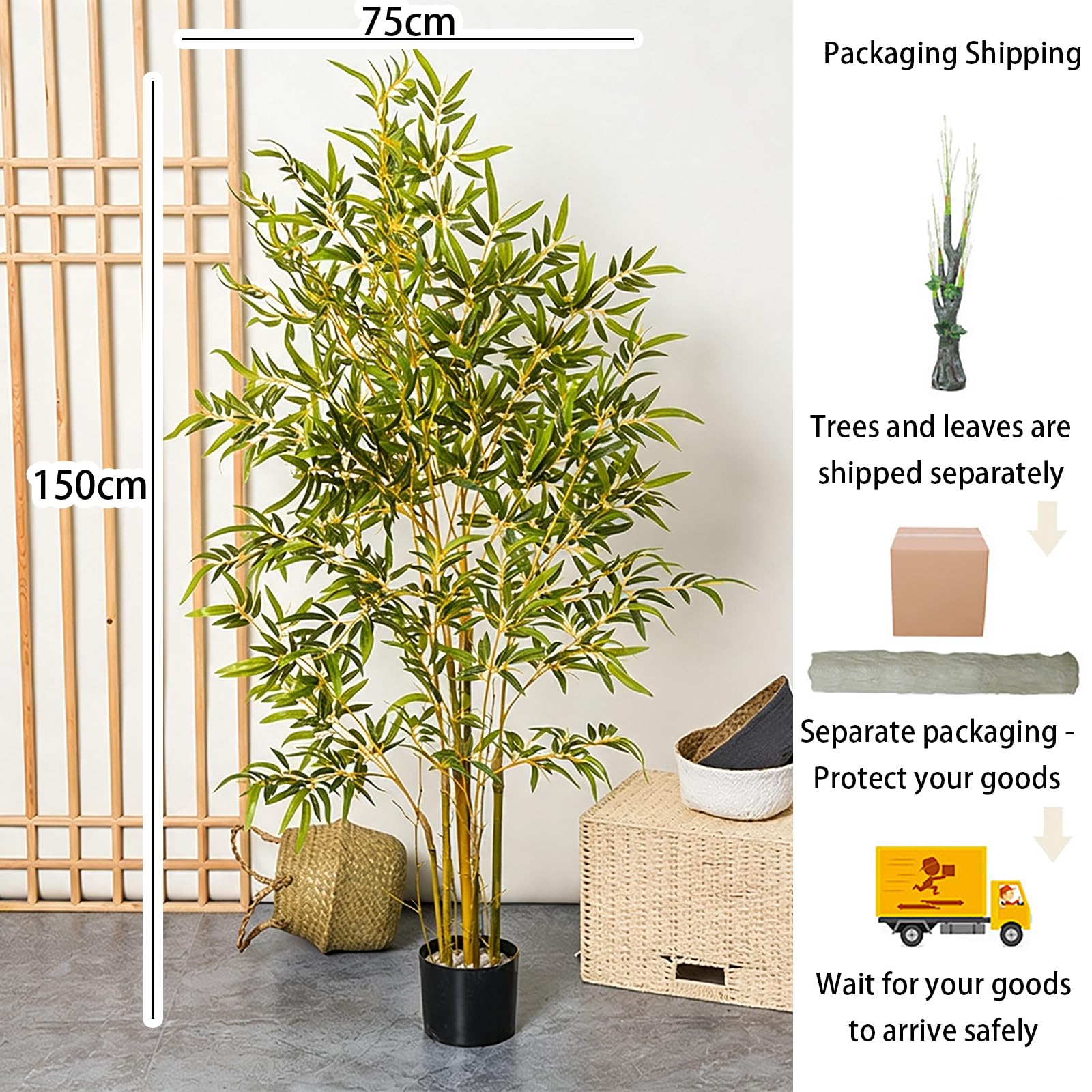 Bambou Artificiel Pot, Plante D'intérieur Aux Feuilles Vertes