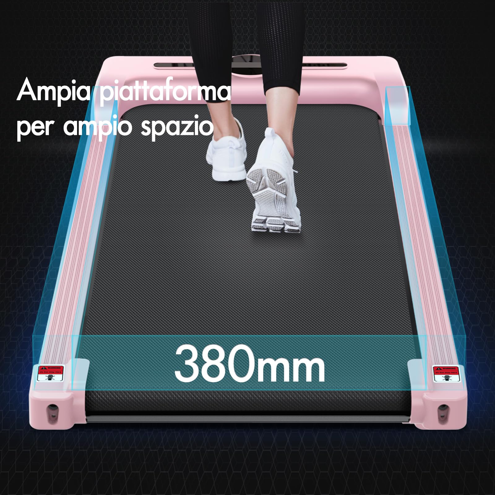 BLACK LORD Tappetino da passeggio intelligente, tapis roulant 2 in 1 sotto la scrivania per ufficio domestico, macchina da jogging portatile con app e telecomando, Con Maniglia, Rosa