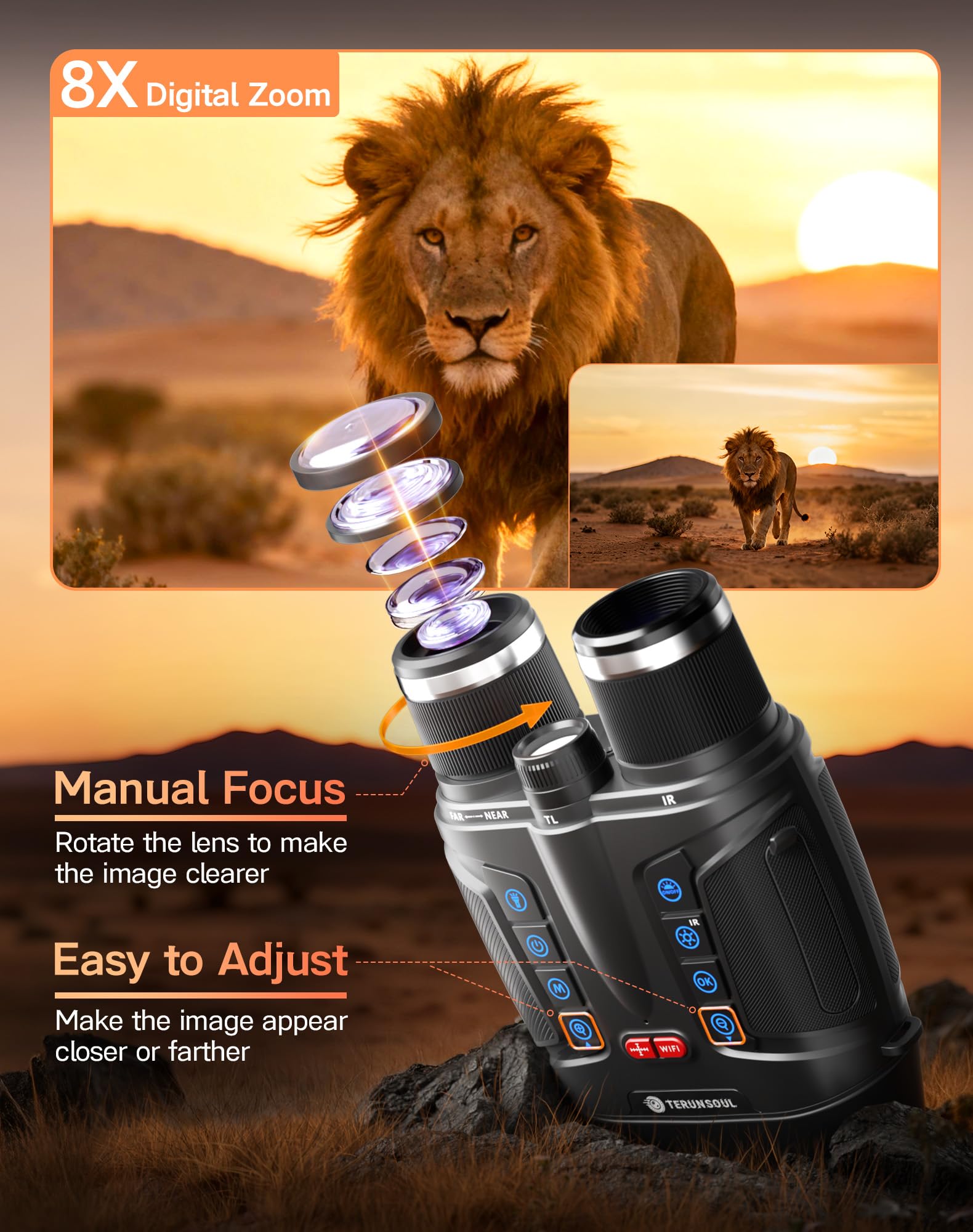 Night Vision Goggles - Smart APP 4K Night Vision Binoculars, 10000mAh Battery, 128GB Card for Photo and Video, 3'' UHD Screen & 8X Zoom Binoculars for Camping, Hunting, Security (Black)