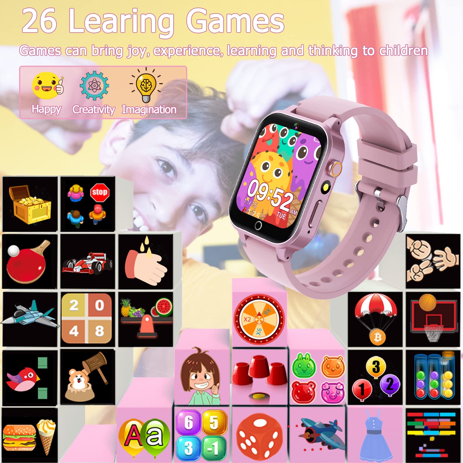 Smartwatch voor kinderen, telefoneren, kinder smartwatch met SOS, stappenteller, games, camera, stopwatch, wekker, touchscreen, zaklamp, smartwatches, verjaardag, voor jongens en meisjes, cadeau Smartwatch voor kinderen, telefoneren, kinder smartwatch met SOS, stappenteller, games, camera, stopwatch, wekker, touchscreen, zaklamp, smartwatches, verjaardag, voor jongens en meisjes, cadeau