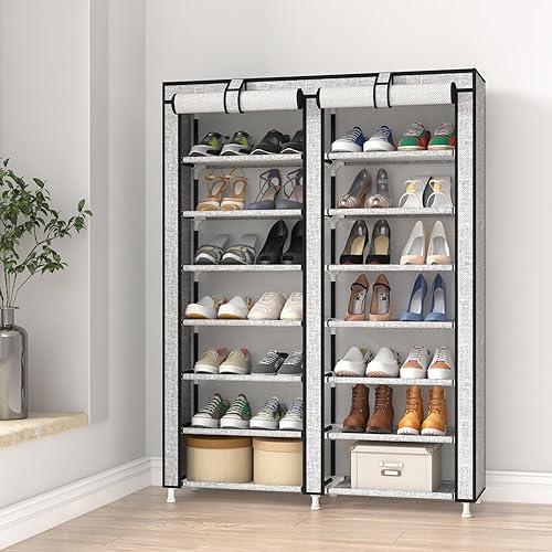 Miniatura 2 de JIUYOTREE Zapatero organizador de 7 niveles con cubierta a prueba de polvo, estante de armario con capacidad para hasta 28 pares para puerta,
