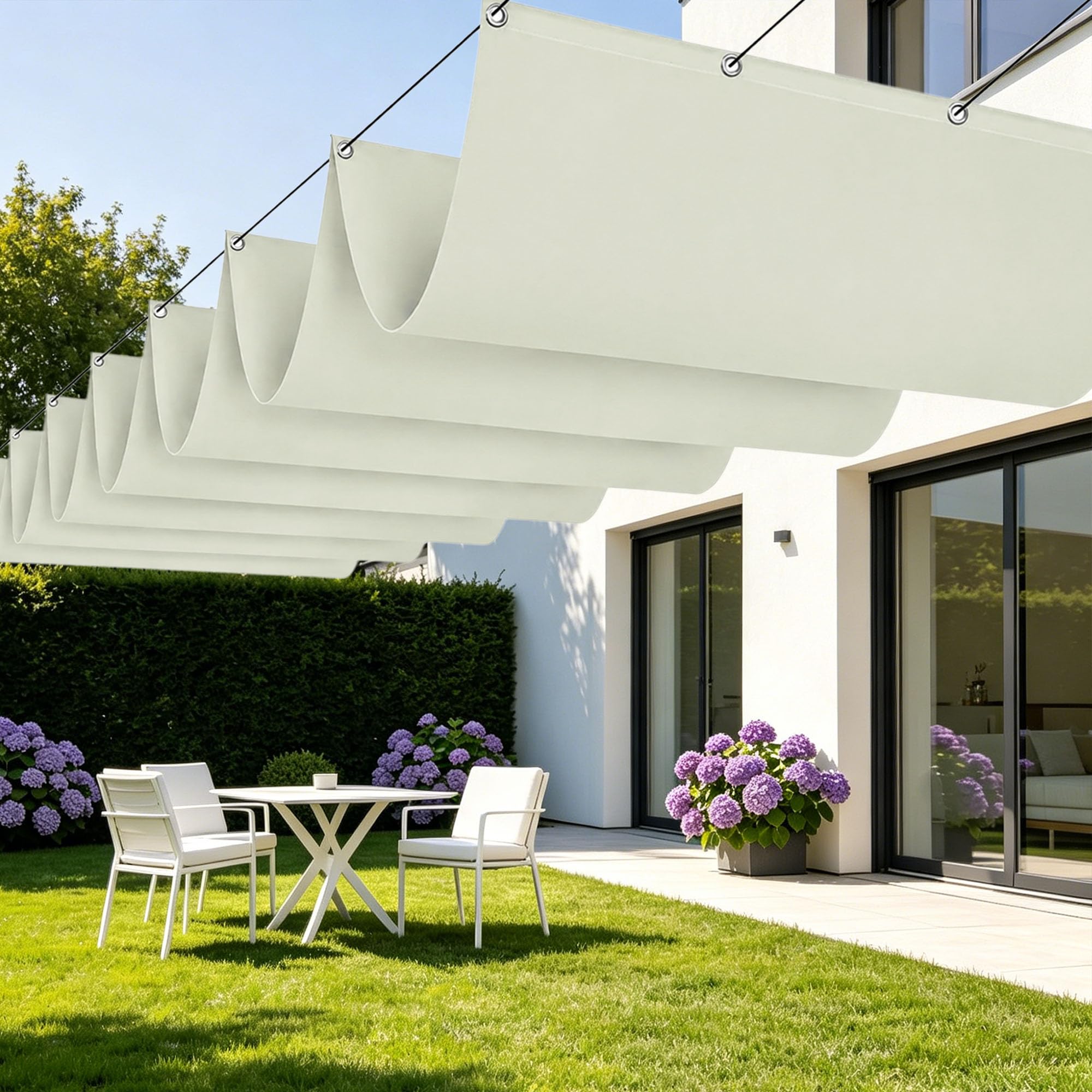 Bâche ombrage rétractable vague 350x460 contre la chaleur et la pluie fine sur terrasse et balcon