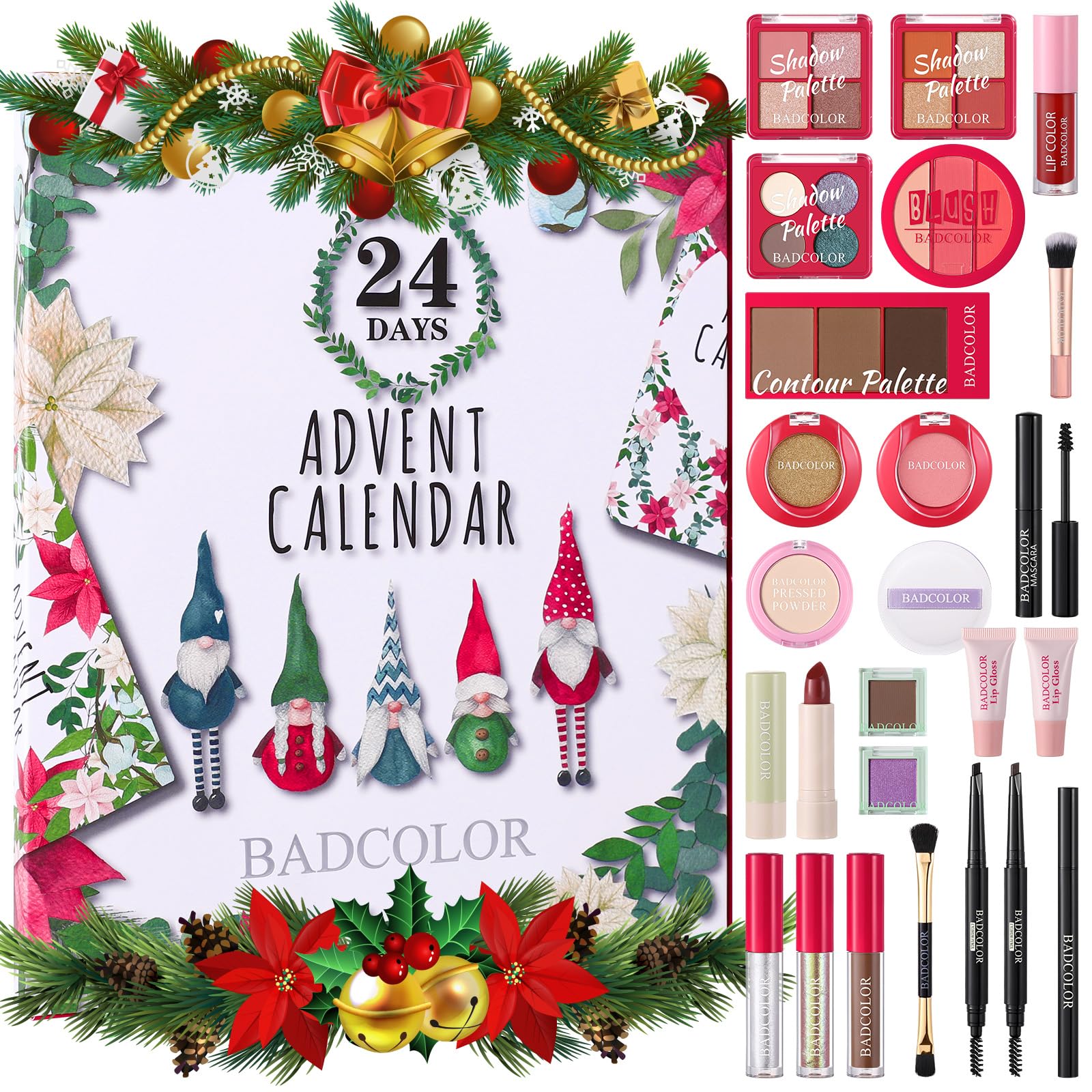 BADCOLOR Makeup Advent Calendar 2025, 24 Days Christmas Countdown Calendar Surprise Gift Kit, Xmas Holiday Festival Cosmetic Starter Makeup Set with 24 Beauty Boxes for Women Girls Teens