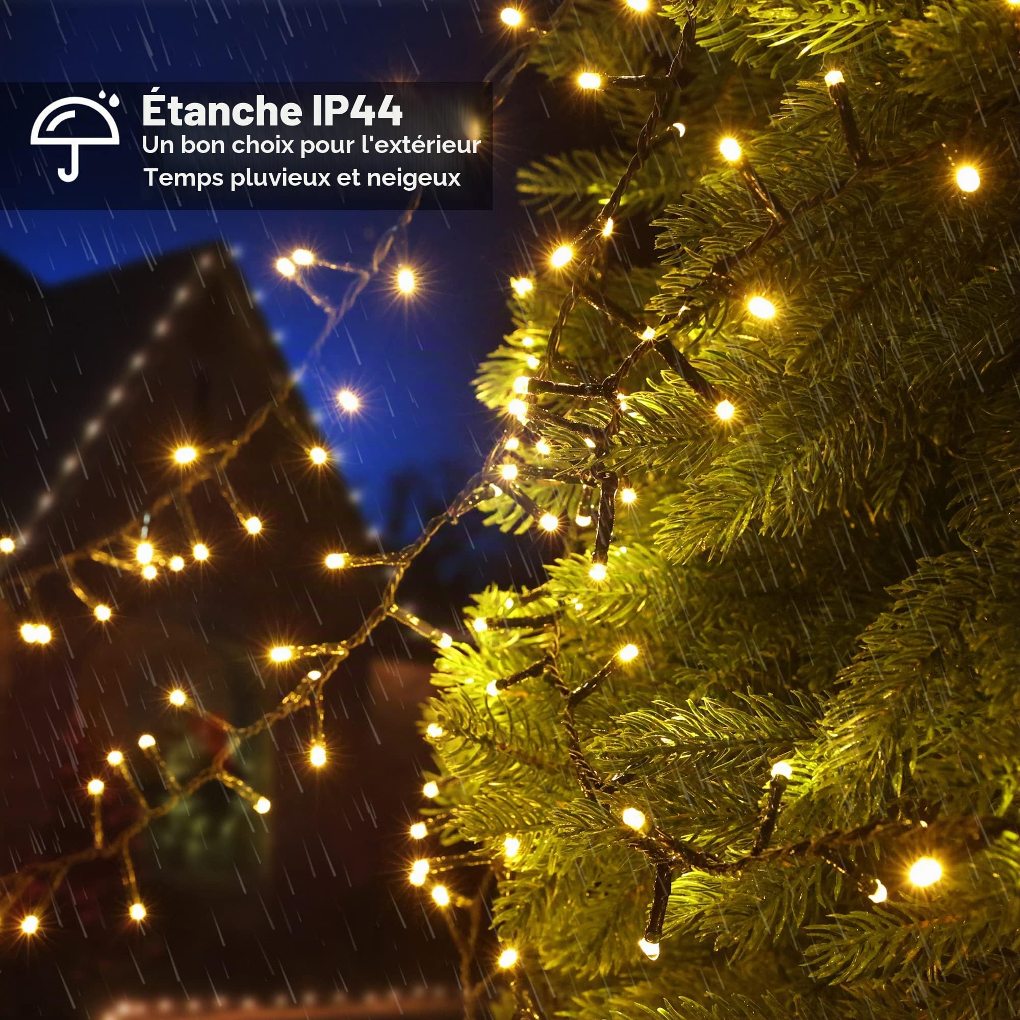 BrizLabs 2000 LED Noël Guirlande Lumineuse Extérieur, 50M Intérieur Guirlande Sapin Électrique 8 Modes Étanche Lumières de Noël Décoration pour Arbre Maison Fenêtre Fête Mariage Jardin, Blanc Chaud