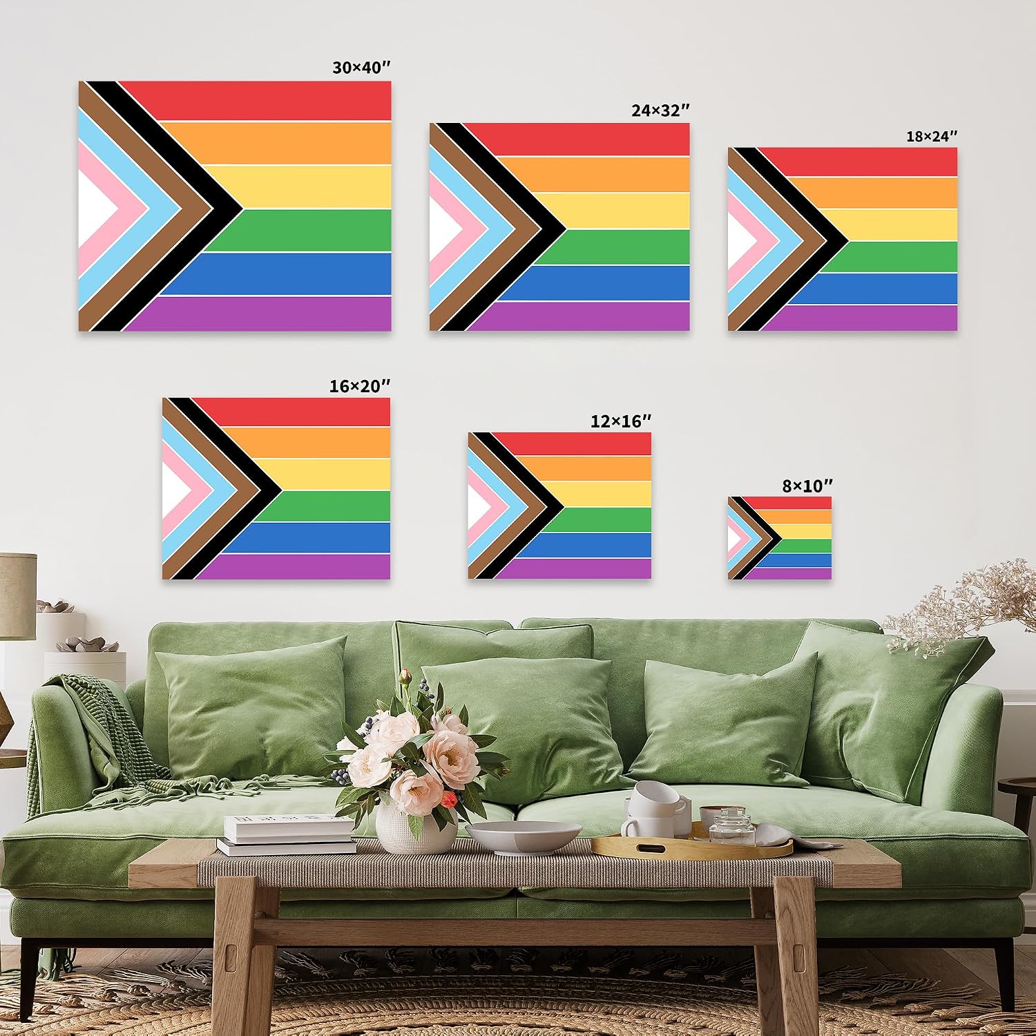 Poster Master LGBTQ Canvas - Progressive Pride Rainbow Flag Print - Inclusivity Art - Gift for Men, Women & Gay - Vibrant Decor for Bedroom, Living Room, Office or Dorm - 8x10 STRETCHED Canvas