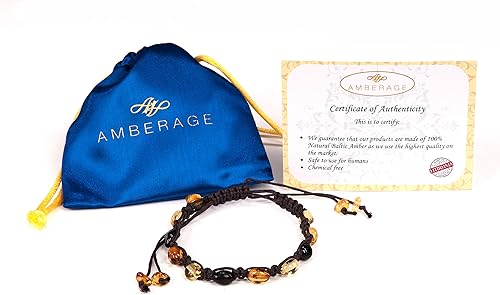 Miniatura 2 de AMBERAGE Pulseras trenzadas de amistad con cuentas de ámbar báltico natural para adultosadolescentes, hechas a mano (4 colores)