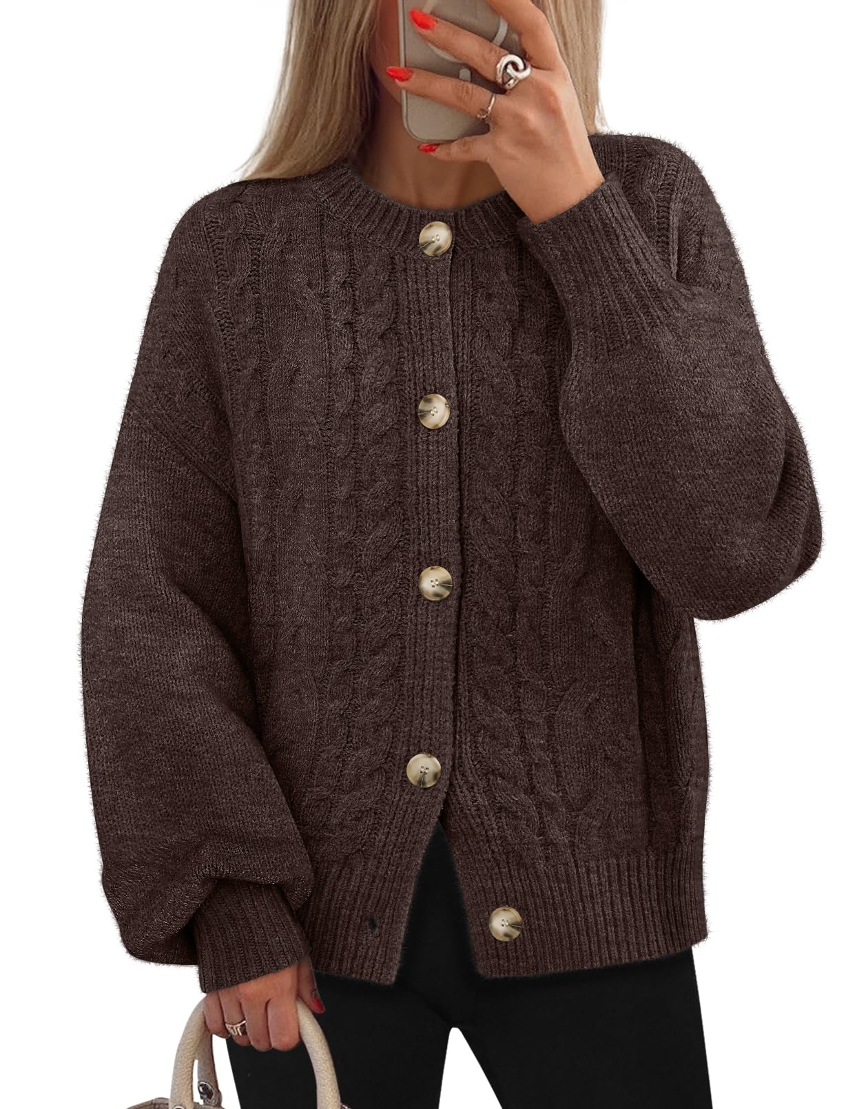 Cardigan Sweaters for Women Fall Long Sleeve Cable Knit Button Open Front Casual Outerwear Coat