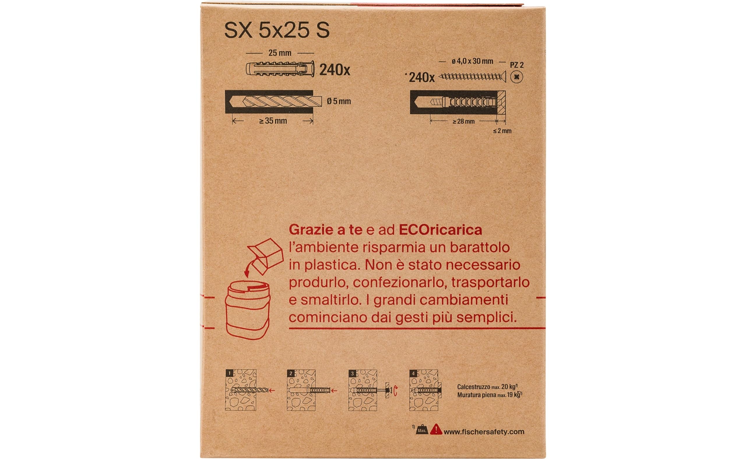 Fischer EcoriCharge 240 Chevilles SX 5 x 25 S avec vis