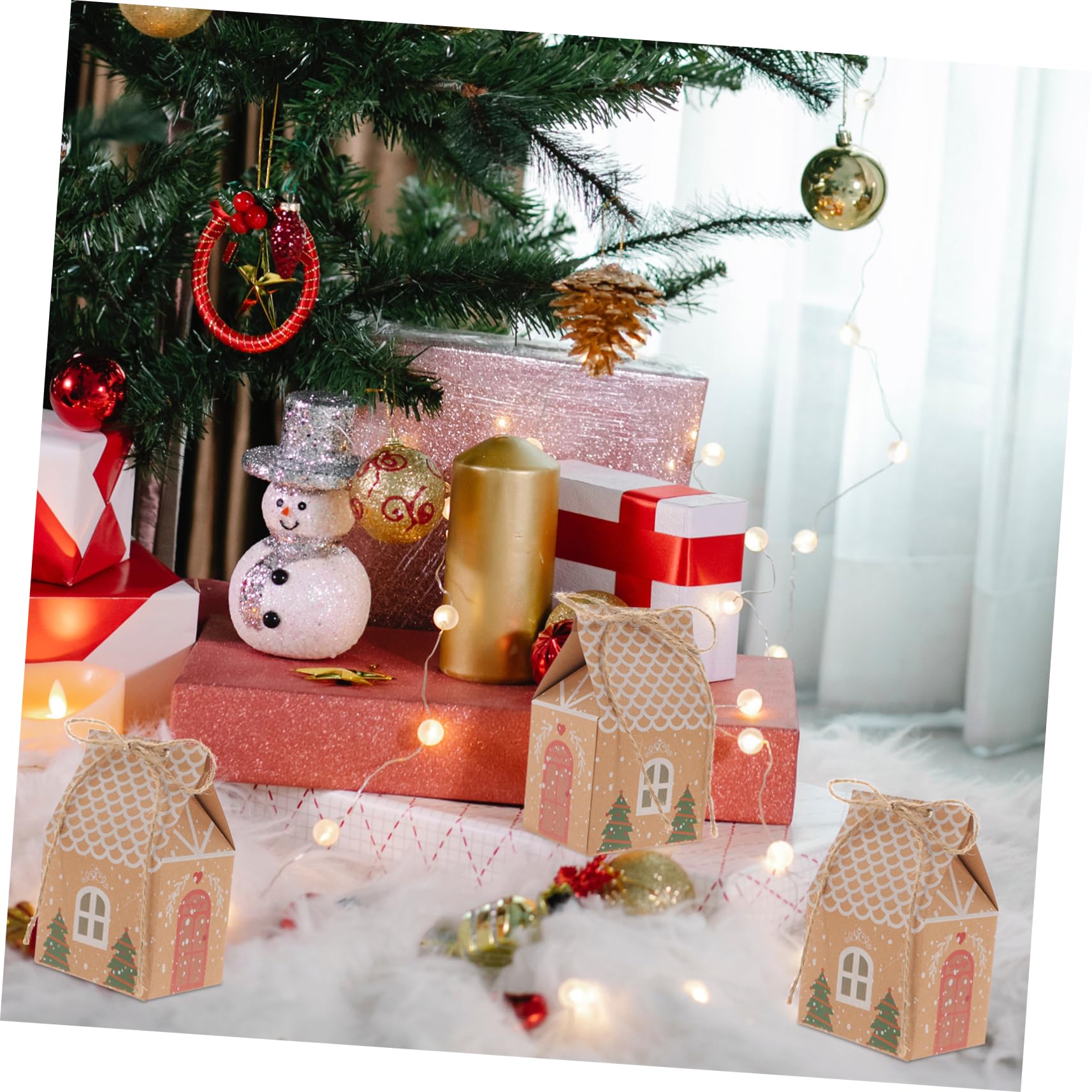 SEWOART 50satz Geschenkverpackungsboxen Hausform aus Kraftpapier Anhängern und Kordeln für Pralinen Weihnachtskekse und Kleine Geschenke