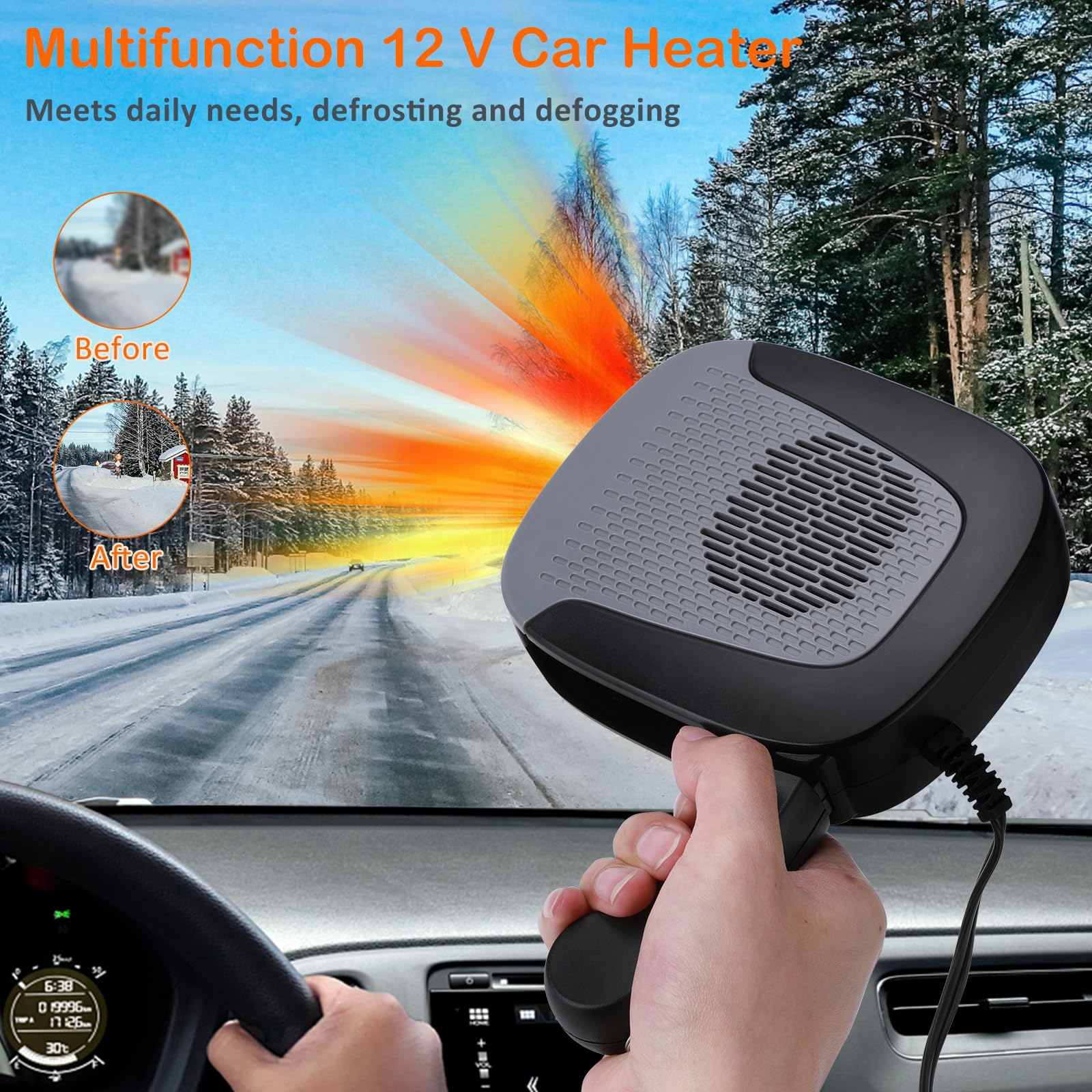 Chauffage De Voiture 2 En 1 - Portable - 12V - 150W - Dégivreur - Ventilateur Rotatif 360° - Auto