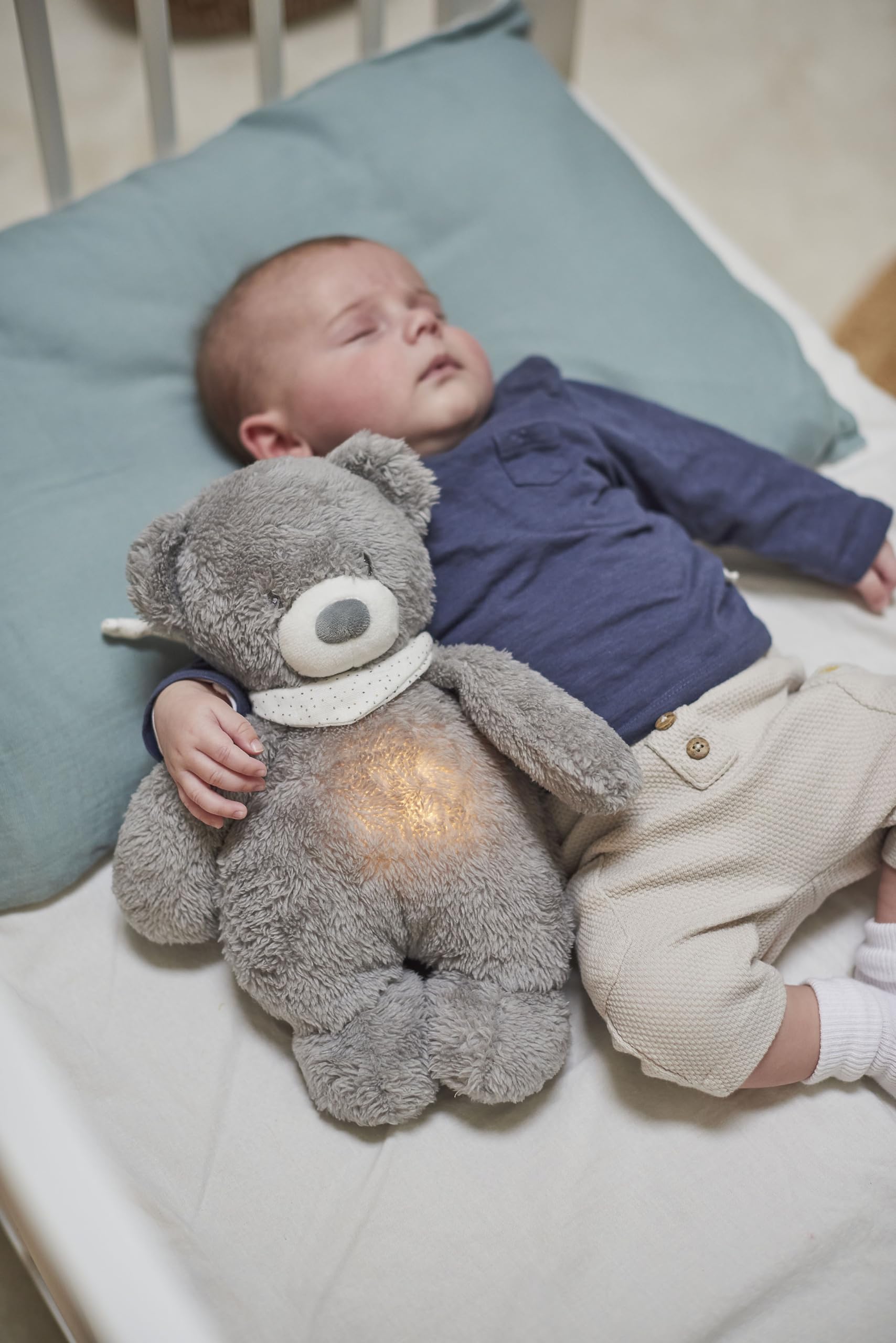 Nattou Peluche e Luce Notturna, Sleepy l'Orsacchiotto, 7 Colori Naturali, Carillon Integrato, Batteria USB, 19,3 x 11 x 30,5 cm, Vegano, Peluche/Poliestere, Grigio