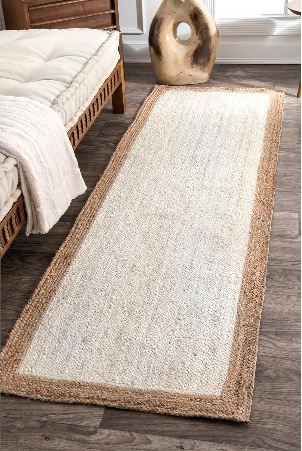 Trademoon Indian Handmade Braided Inner White Natural Jute Area Rug, Jute Rug, Living Room, Bedroom, Doormat Rug Size - 2 x 9 Feet (60 cm x 270 cm)