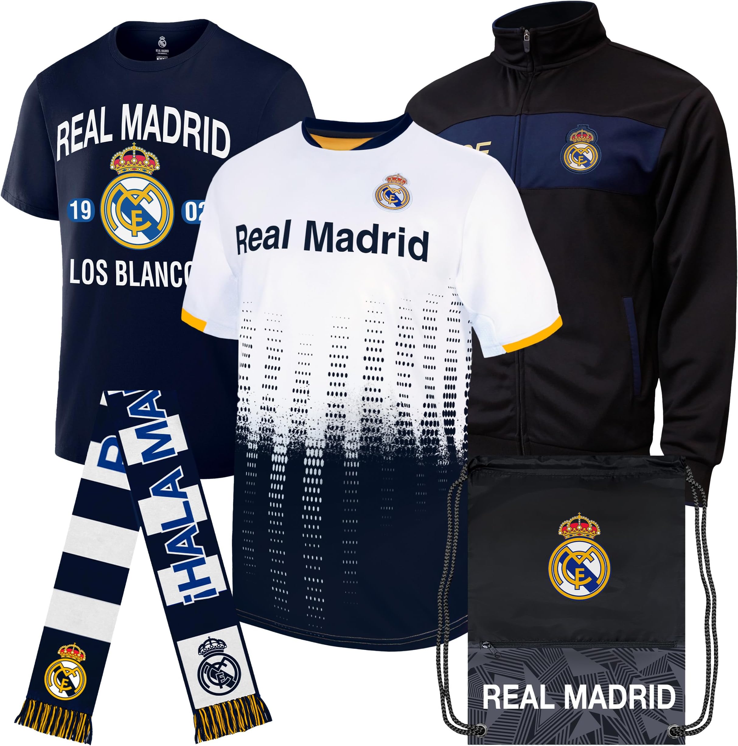 [Icon Sports] Shirt, Icon Sports Official Soccer Team Ultimate Fan Pack-Unisex Adult-Jacket, T-Shirts, Scarf & Bag White Medium