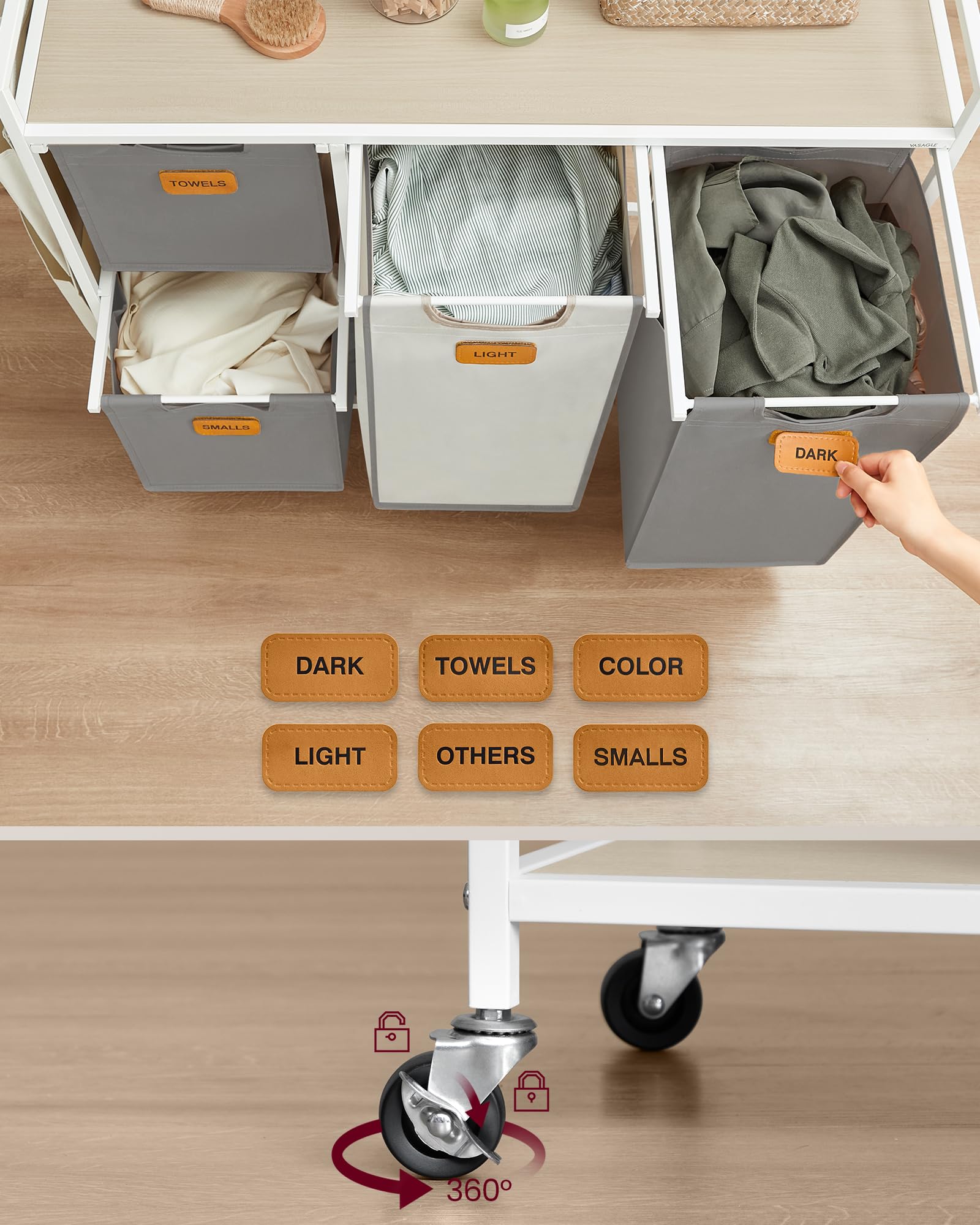Wasmand - 4 compartimenten - Naturel beige/Duifgrijs/Crèmewit