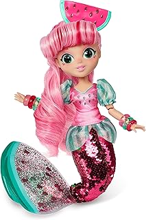 Sunny Days Entertainment Fidgie Friends Watermellow â€“ Mermaid with Flip Sequin Tail | 10.5 Inch Fashion Doll with Fidgets | Sensory Toys for Kids