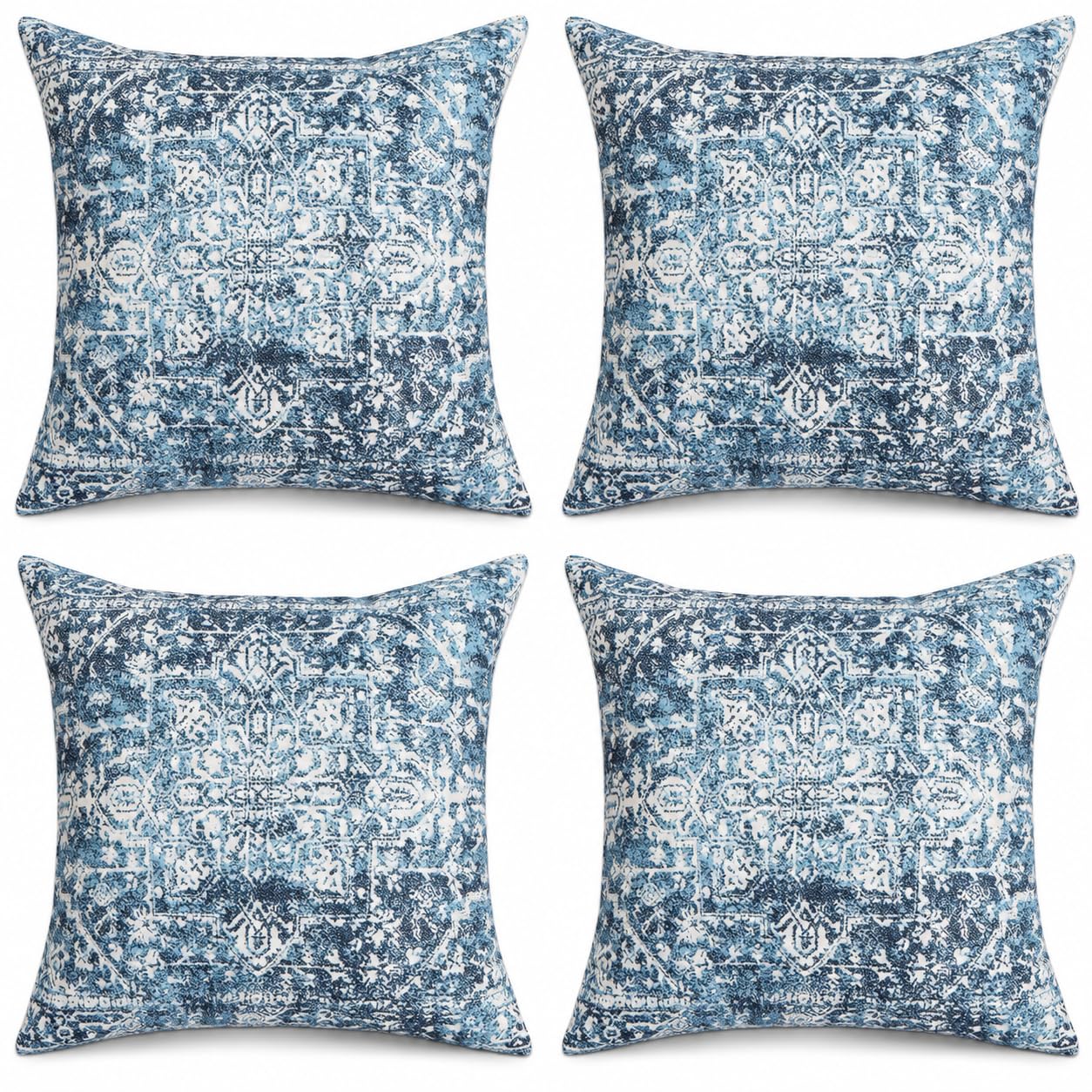 Betadistor Blue Cushion Covers 45cm x 45cm Set of 4, Damask Style Decorative Cushion Covers for Sofa Bed Chair, Soft Touch Pillow Cases, 532-0805 — image 1