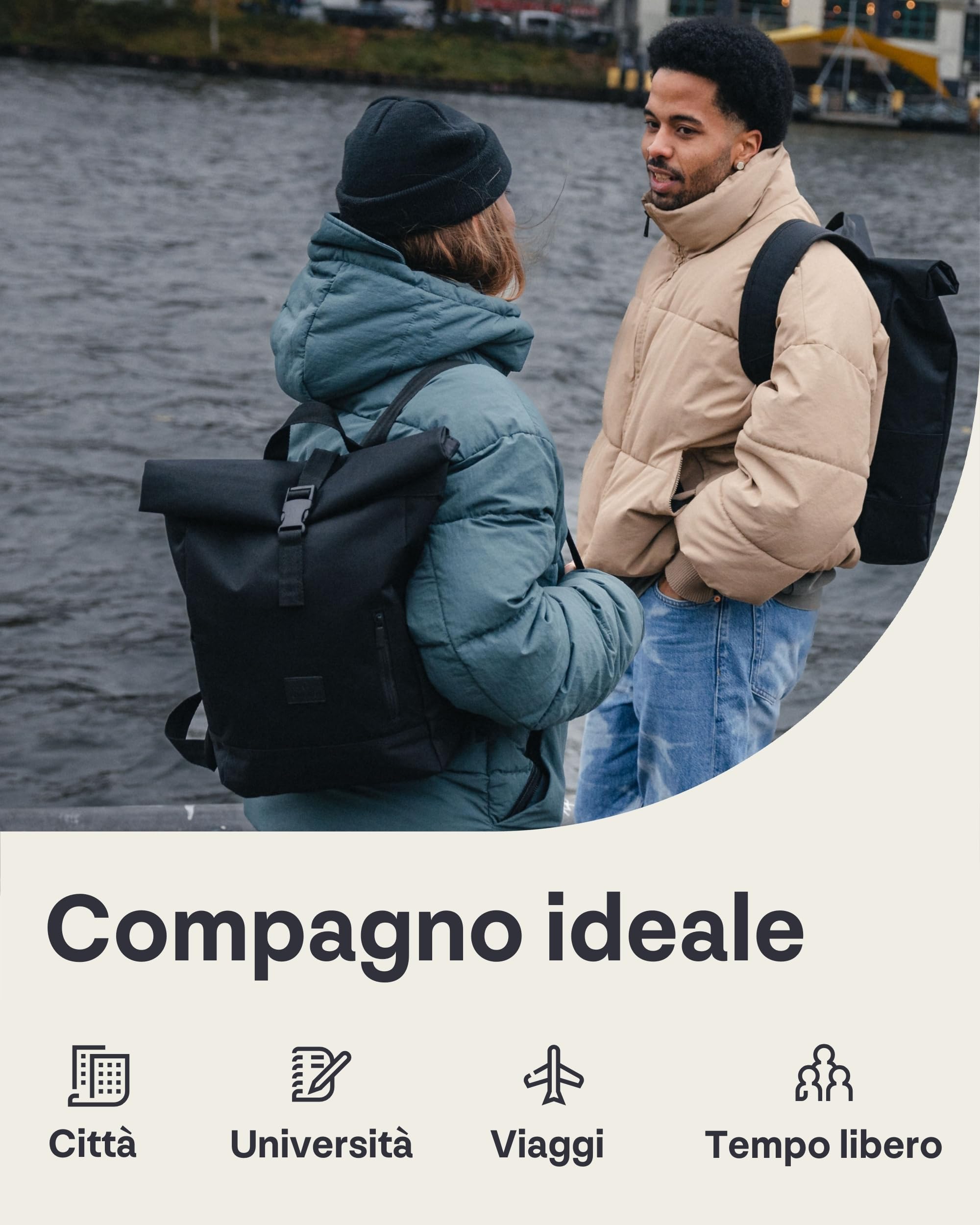 Johnny Urban Zaino Donna e Uomo Bianco - Robin Small - Zainetto Rolltop per Lavoro Viaggio Università -Scomparto per Laptop 12 Pollici - Sacca Casual per Ufficio e Lavoro - Idrorepellente