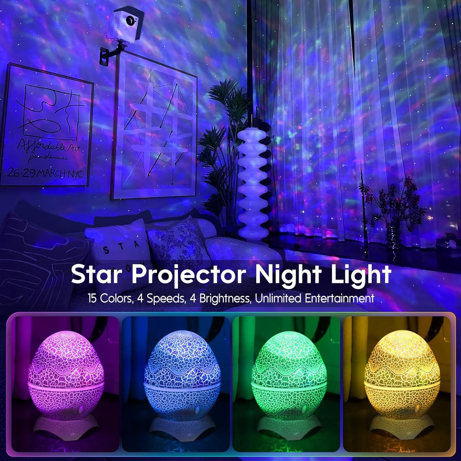 Galaxy Projector Star Night Light 15 Colors+ 19 Sleep Aids for White Noise Bluetooth Remote Speakers Projector for Bedroom Lights for Bedroom Teenage Boy Gifts Girl Mood Lights - Image 3