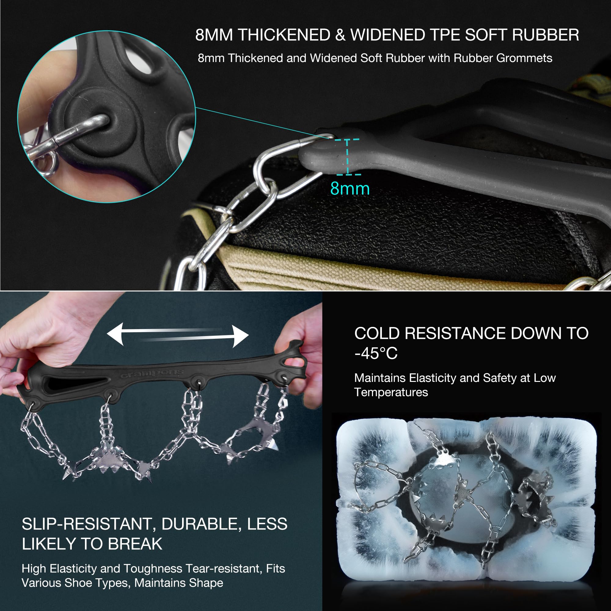 Unigear Ramponi da Ghiaccio per Scarponi 24 Denti 201 Copertura in Acciaio con Catene in Acciaio Inossidabile per Camminare su Neve e Ghiaccio