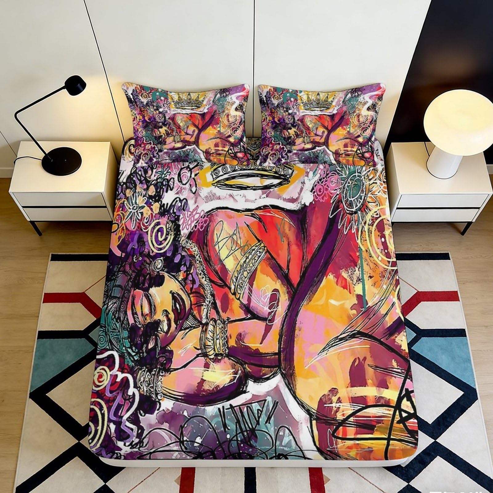 3D Printed Graffiti Art Fitted Sheet Microfiber Vibrant Abstract Mattress Cover for Bedroom Dorm Decor Protection 90x200x25cm