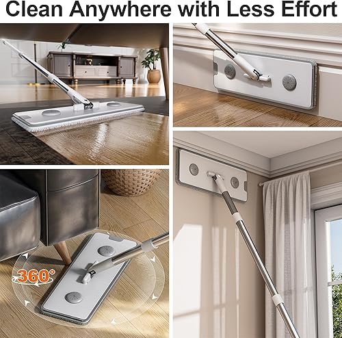 Miniatura 7 de Juego de trapeador y cubeta, sistema de fregona plana y cubo, cubo de fregona con escurridor, mopa de pared con mango ajustable (máximo 61