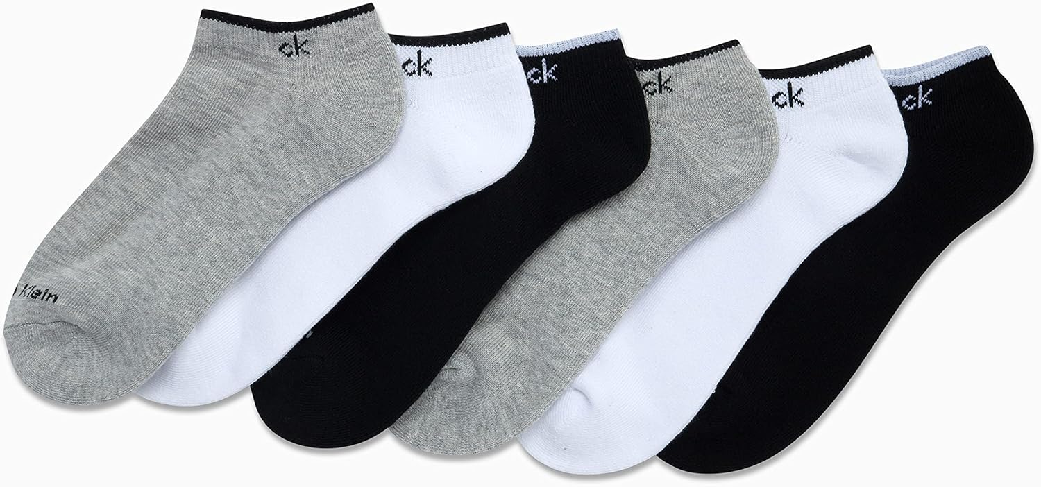 Calvin Klein Womens No Show Socks - 6 Pack Breathable Cotton Blend Athletic Performance Low Cut Running Socks for Women