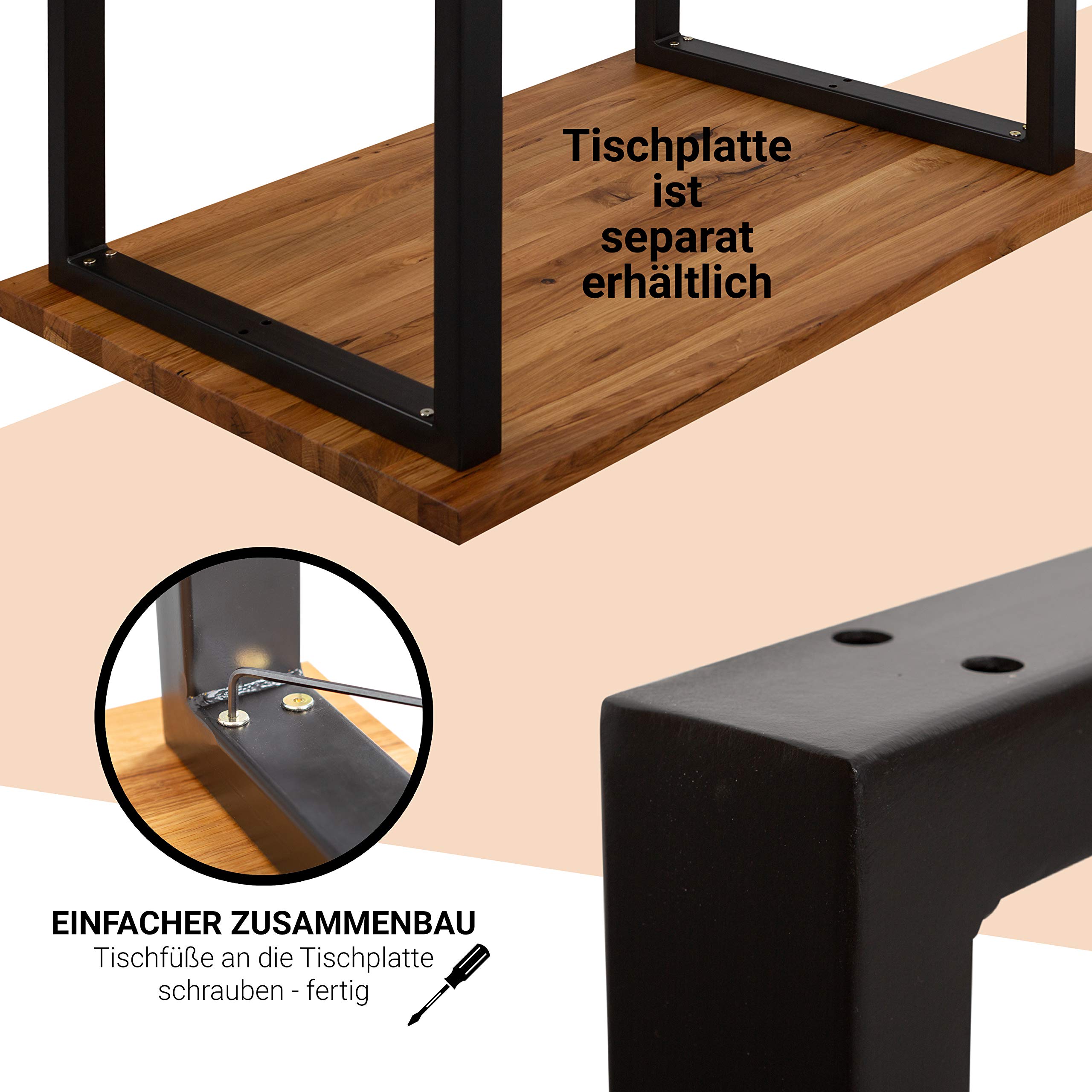 Staboos Tischgestell Metall für Esstisch 2X (70x70 cm) U Gestell - Metall Stärke 2 mm - Büro Tisch - matt schwarz