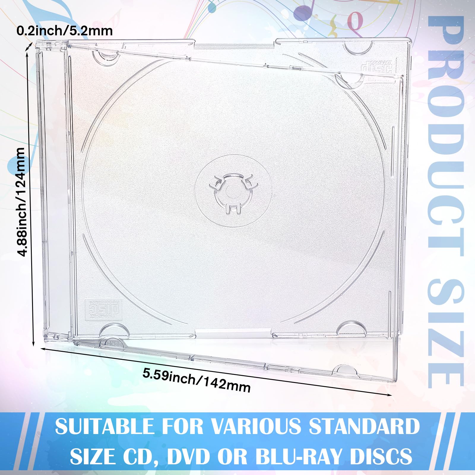 Tellegloww 150 custodie trasparenti singole in plastica per DVD e DVD, sottili da 5,2 mm, custodie protettive di ricambio per DVD, colore bianco