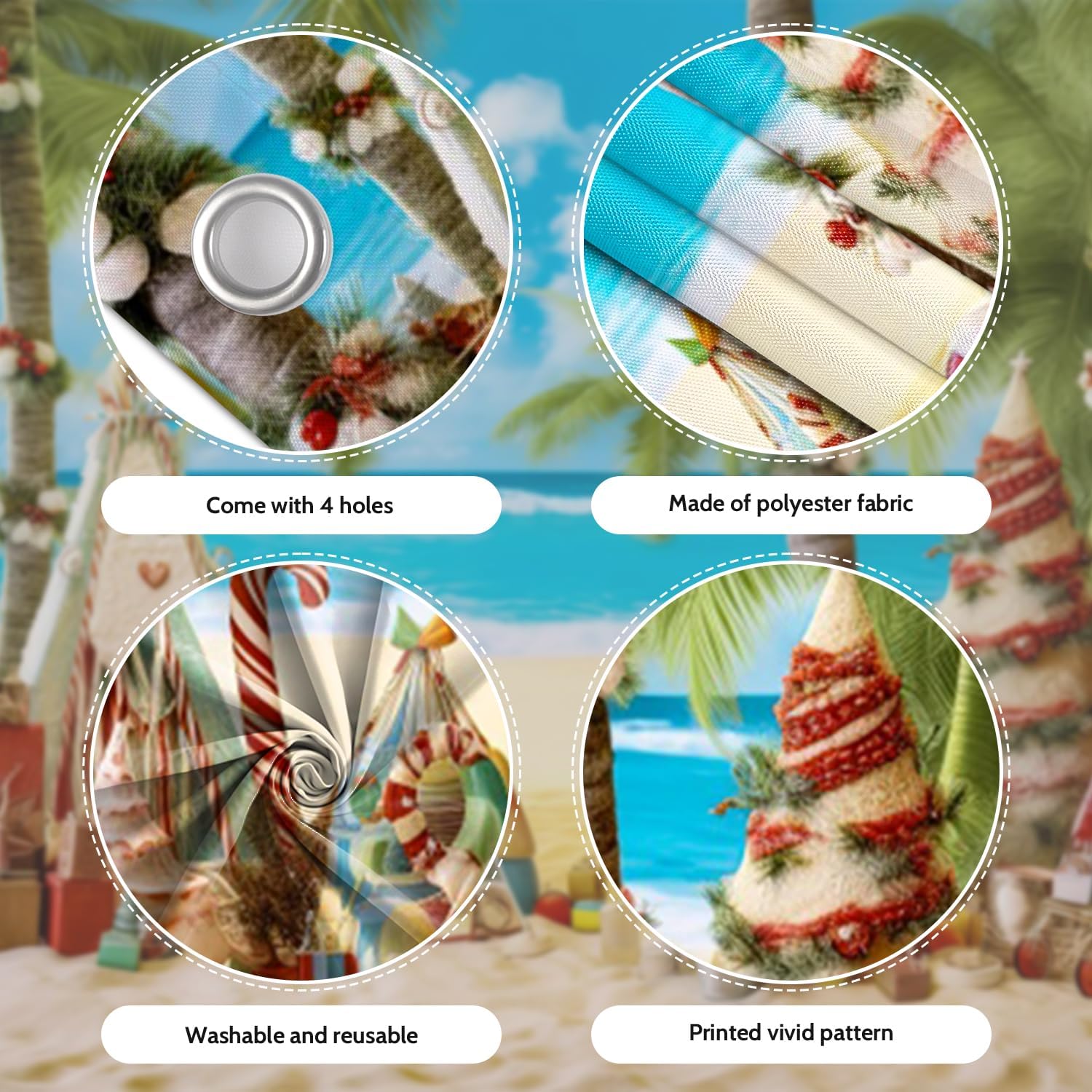 7x8ft Beach Christmas Garage Door Decor Palm Tree Fringed Paradise Festive Cones Trees Seashell Gifts Warm Landscape Garage Door Cover for Indoor Outdoor Tropical Holiday Decor