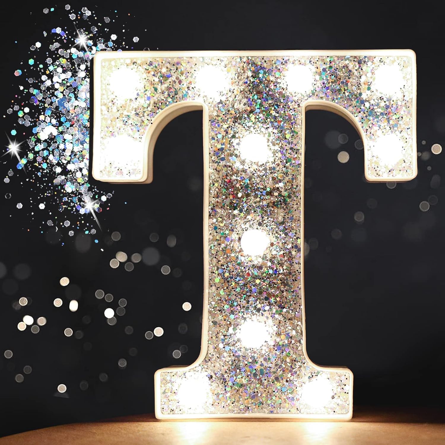 Jemnpela LED Marquee Letter Number Sign Lights Glitter Light Up Alphabet Figure Night Light for Birthday Party Wedding Home Bar Holiday Wall Decoration