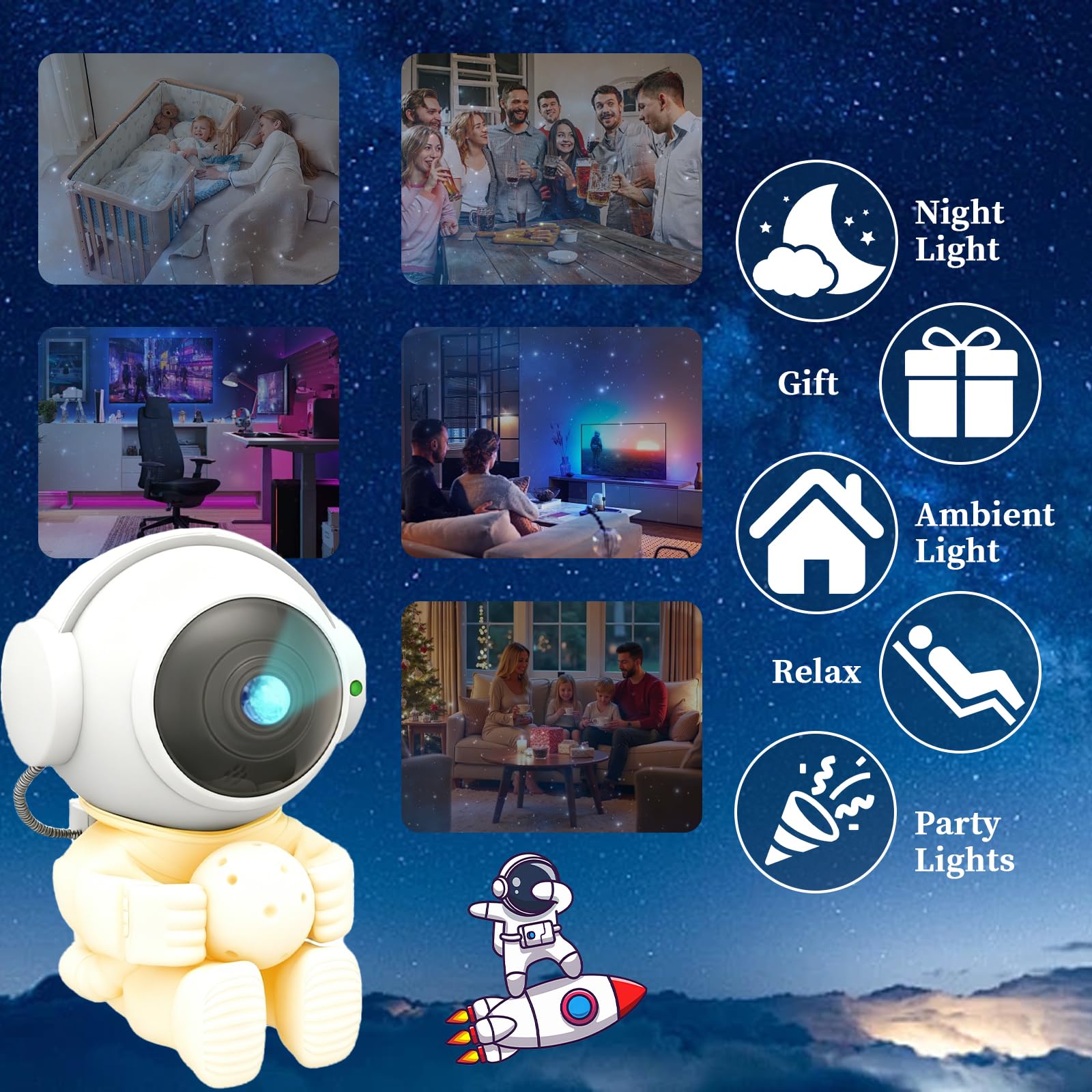 1 Stück Astronaut Galaxy Star Projektor - Weiß Astronaut Halten Ball Sternennachtlicht mit Fernbedienung, Einstellbare Timing Helligkeit für Schlafzimmer Gaming Zimmer Dekoration Geschenk