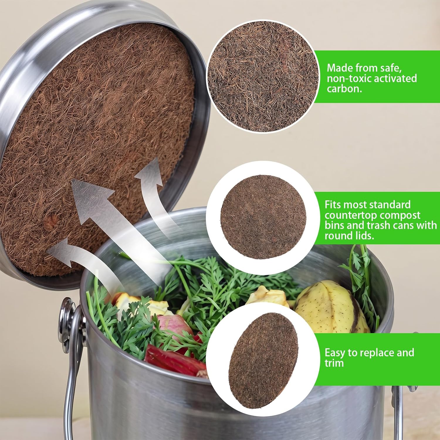 8Pcs 7.25" Activated Charcoal Filter Replacement for Kitchen Compost Bins