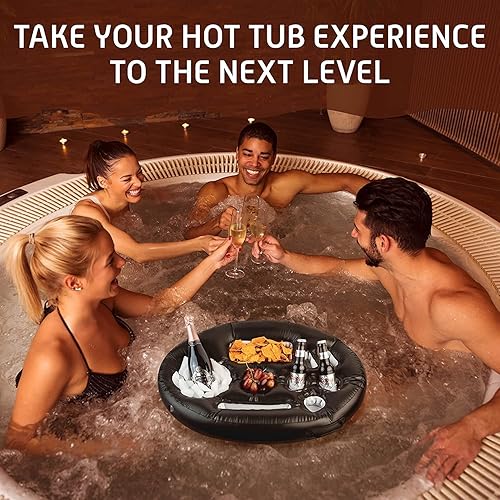 Miniatura 4 de ZONETECH Soporte inflable flotante para bebidas para piscina, bañera de hidromasaje para adultos, barra de servicio de bufé, bebidas, frutas,