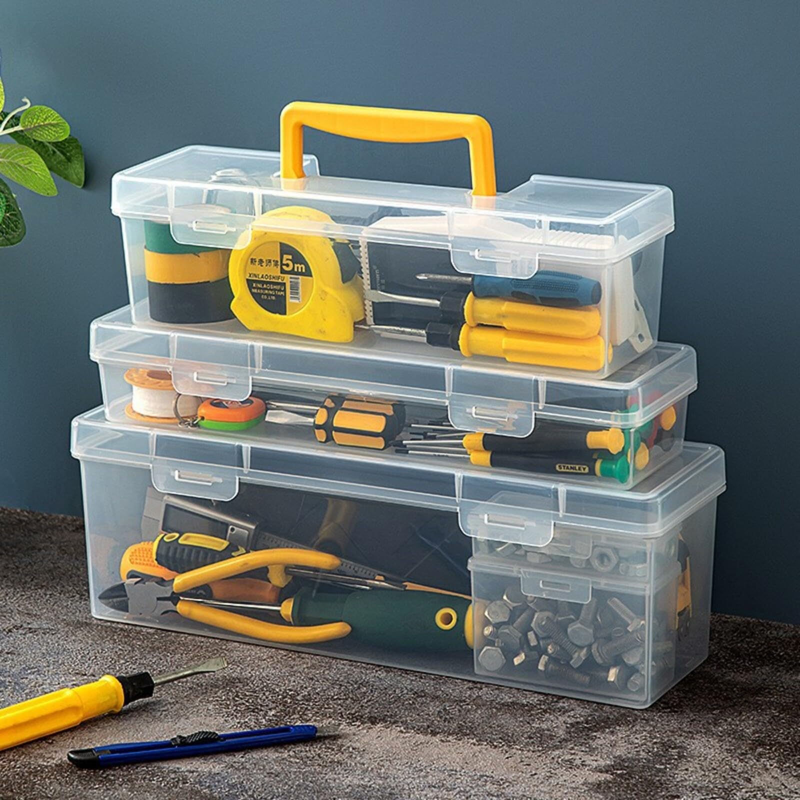 Caja de almacenamiento de hardware de múltiples compartimentos con asa, organizador de herramientas portátil para tornillos, clavos y piezas pequeñas — view 5