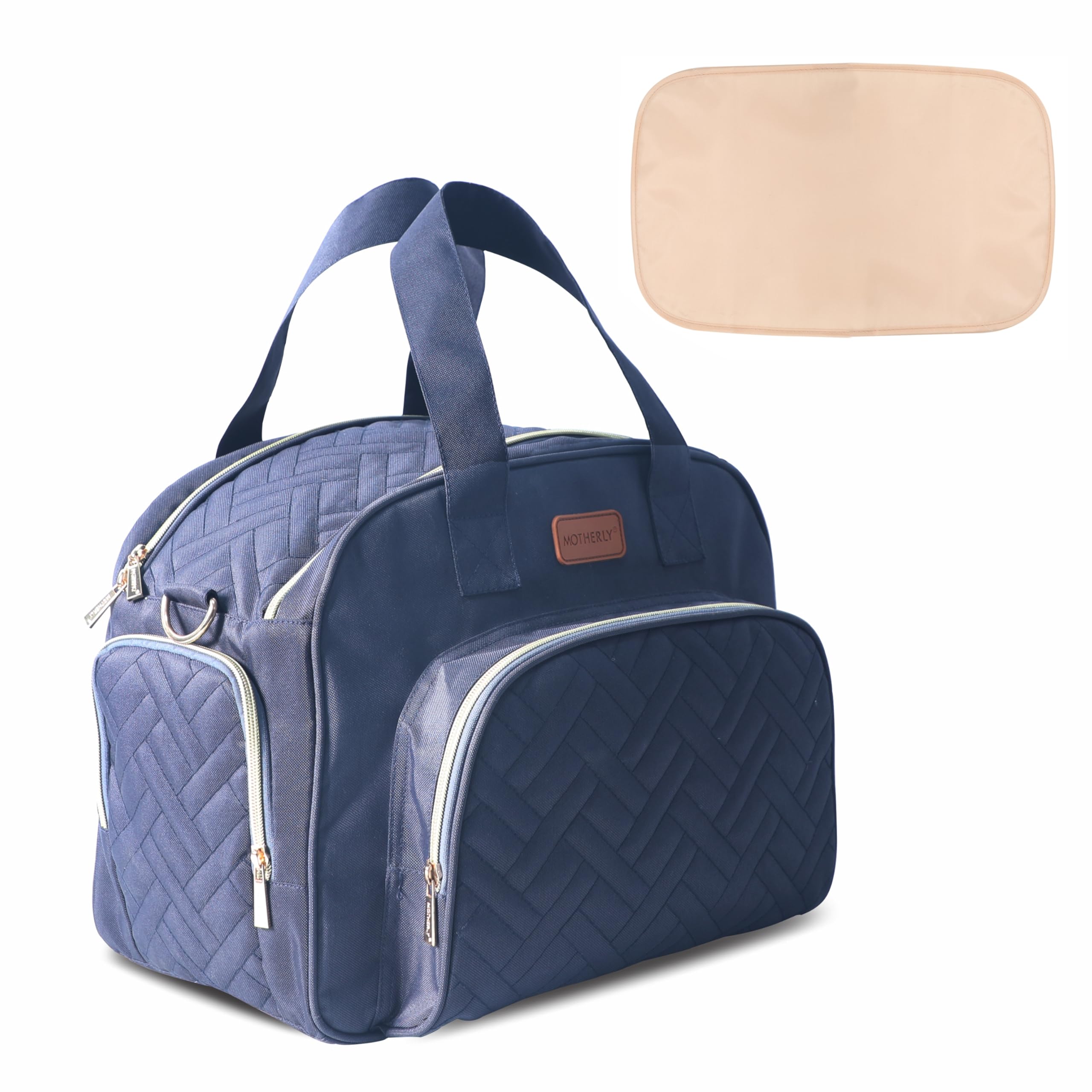 Motherly Diaper Quilted Diaper Bag for Mothers for Travel with Changing Mat - Spacious Diaper Bags for Mom | Baby Bag with Multi-Pocket Design | Maternity Bags for Mother and Baby (Navy Blue)-image-25