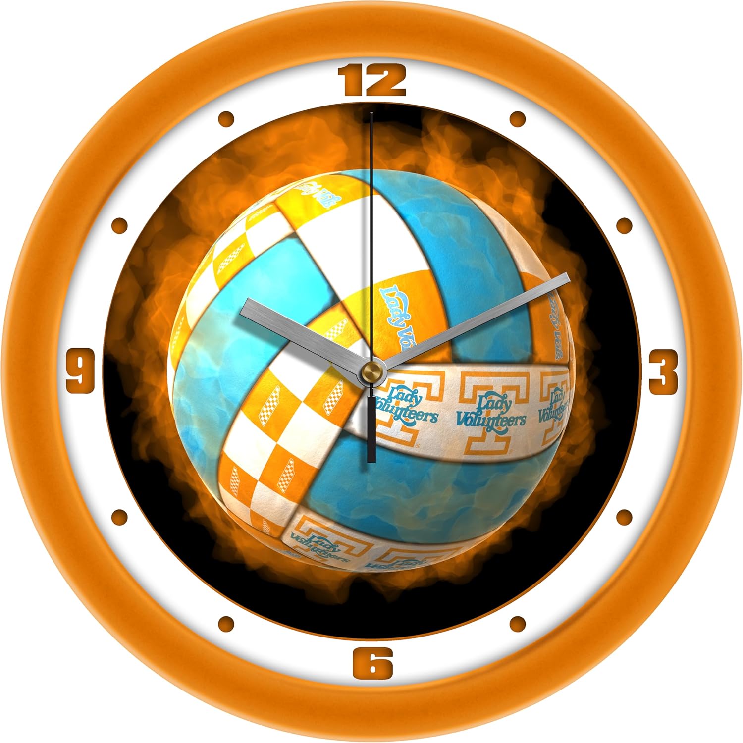 SunTime Tennessee Volunteers Volleyball Wall Clock - 11.5 Inch Silent Sweep Clock - Officially Licensed College Sports Decor for Home, Office, or Dorm Room - Unique Volleyball Design