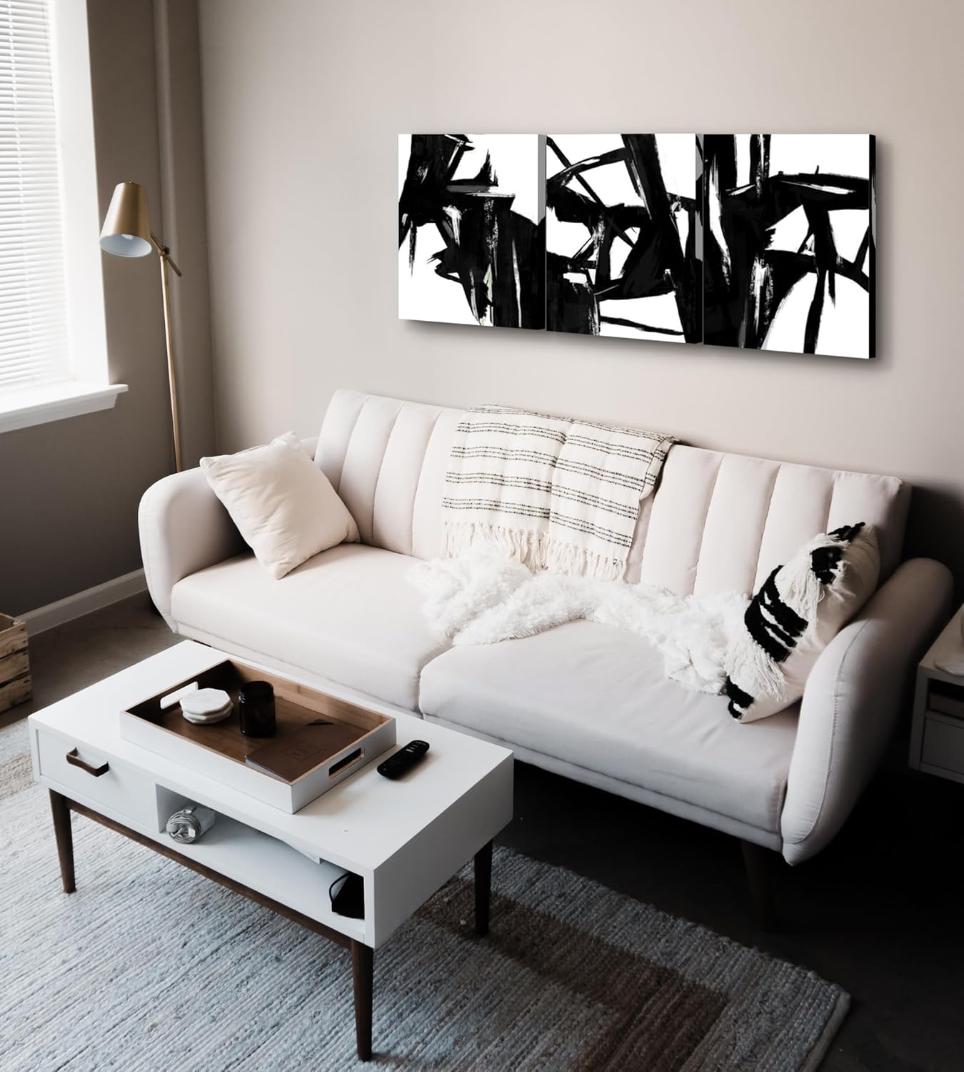 Black and White Abstract Wall Art Decor - Modern Black and White Wall Art 20x48 Artwork - 3 Panel Framed Black and White Art - Black and White Canvas Wall Art Print for Living Room, Bedroom & Office 6901 - Black & White Abstract 20x48