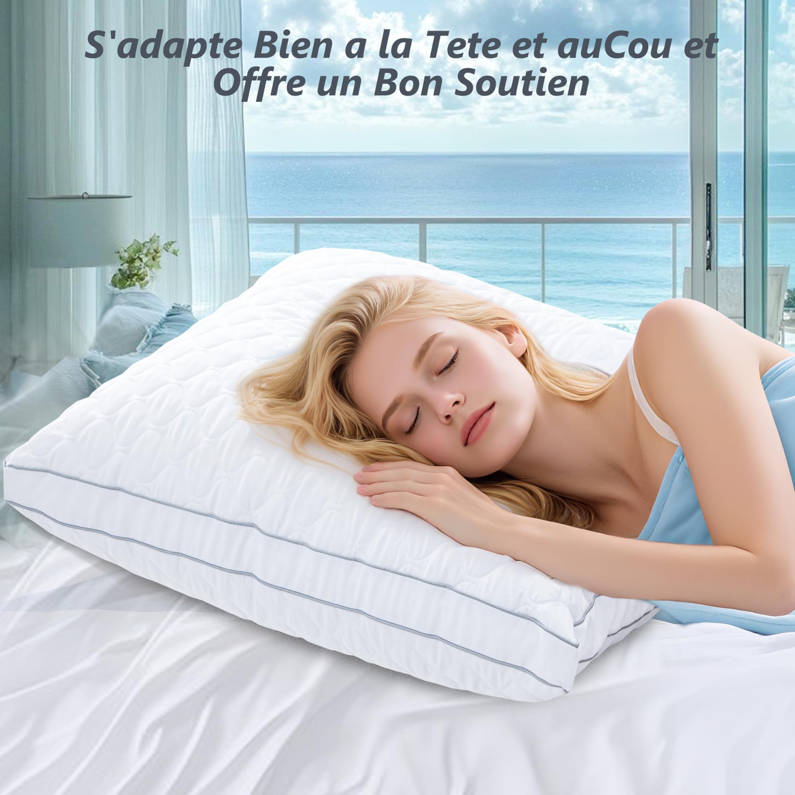 Oreiller 60x60, Oreiller Ergonomique Cervical - Réglable en Hauteur, Haute Qualité Oreillers Ferme Confort, Coussin 60x60 avec Taies Amovibl - Respirant & Hypoallergénique