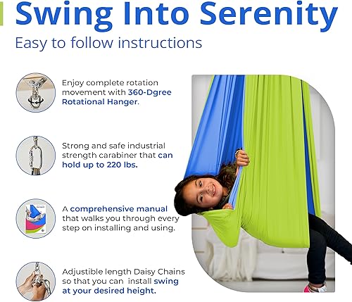 Miniatura 6 de American Wellness Authority Columpio sensorial para niños en interiores, columpio sensorial para adultos, doble capa con gancho giratorio de 360,