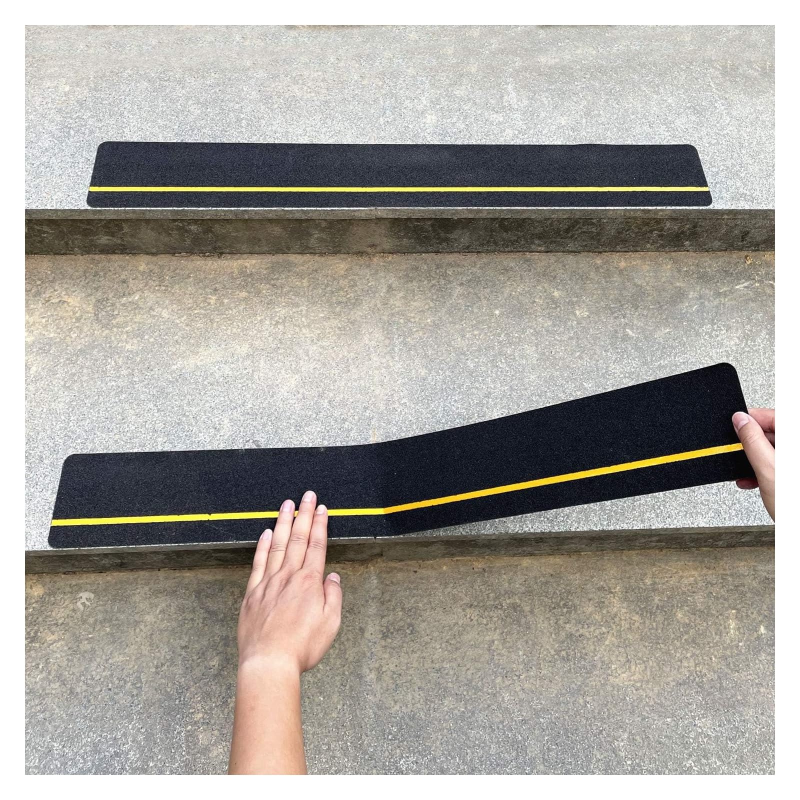 THE WHITE SHOP 10Pack Slip Stair Tread with Reflective Stripe,Best Grip Non Slip Tape,Non Skid Tape, High Traction Adhesive for Stairs Step, Black