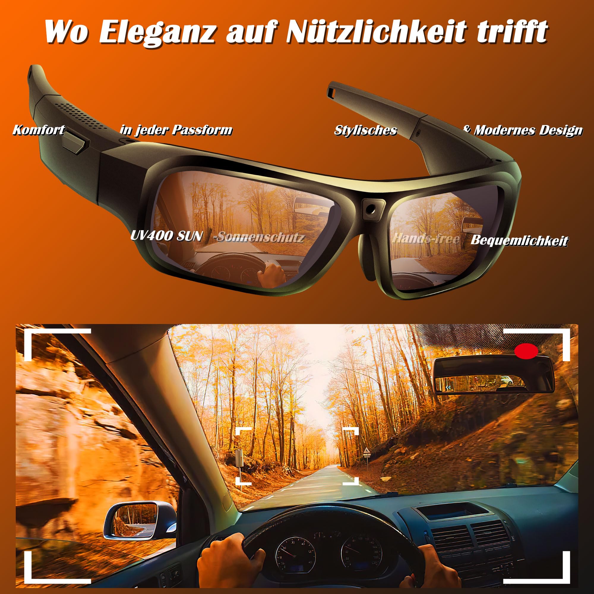 Mini Kamera, Brille Mit Kamera 4k, Aktualisierte Tragbare Videobrille Für Outdoor Und Reisen, Sonnenkamerabrille Mit Uv-Schutz, Unterstützung Nehmen Foto/Video