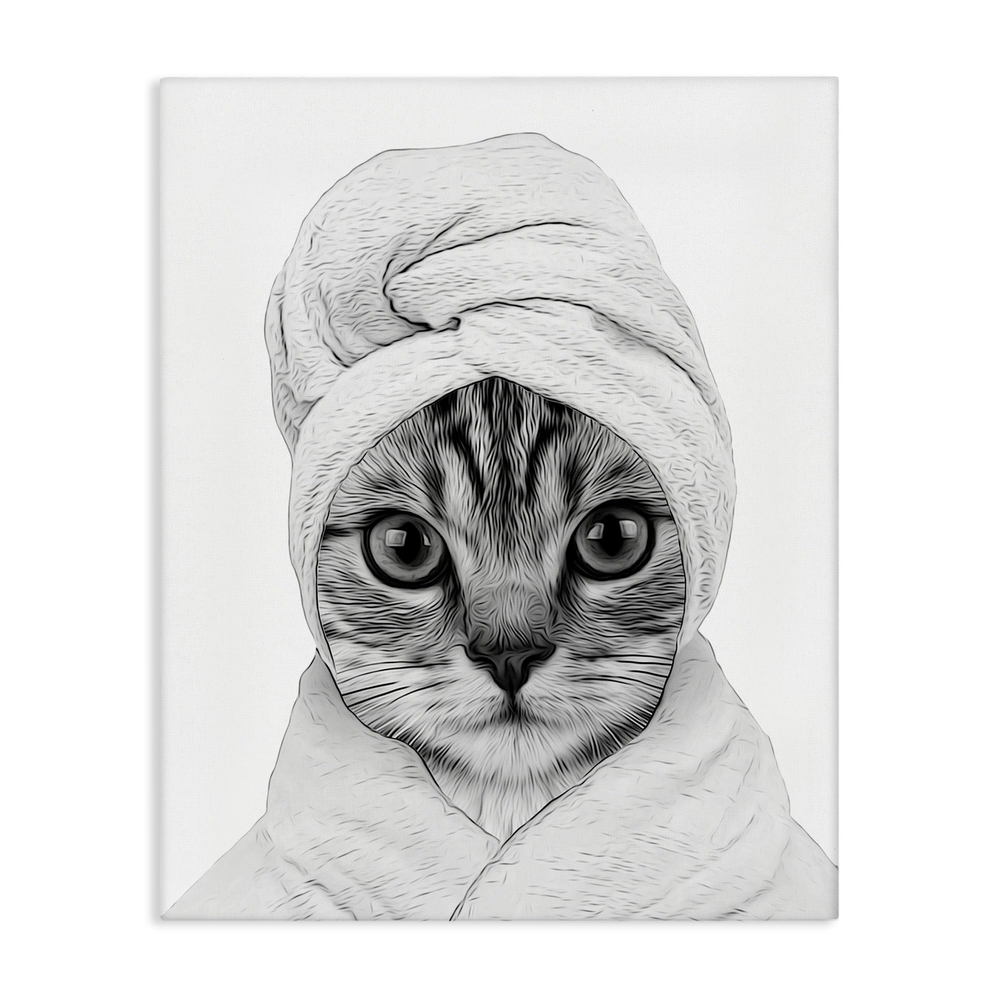Funny Cat Bathrobe Portrait, 16 x 20 Inch Canvas Wall Art