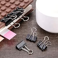Vista 3 de TecUnite 150 clips para carpetas de varios tamaños, clips de papel negro, clips grandes, medianos y pequeños, suministros de oficina